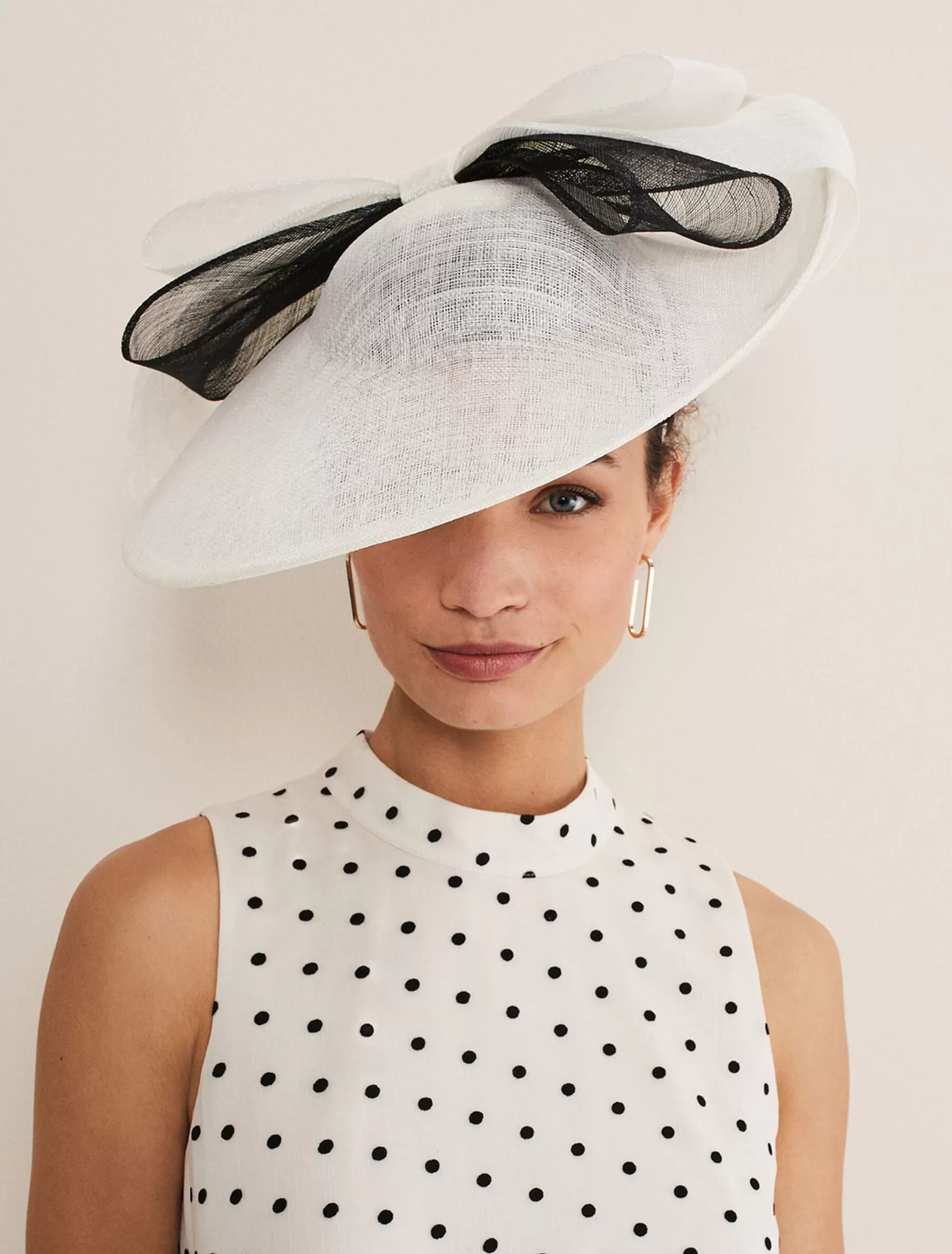 Phase Eight Oversized Double Bow Disc Fascinator Ivory/Black Hot