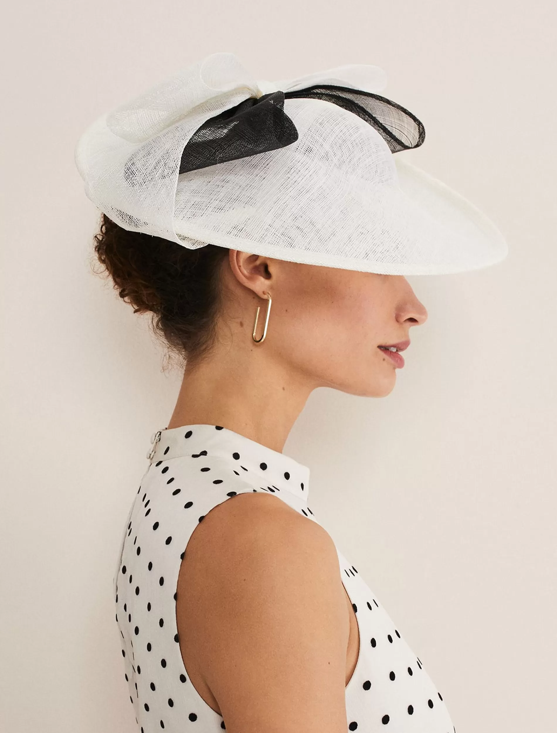 Phase Eight Oversized Double Bow Disc Fascinator Ivory/Black Hot