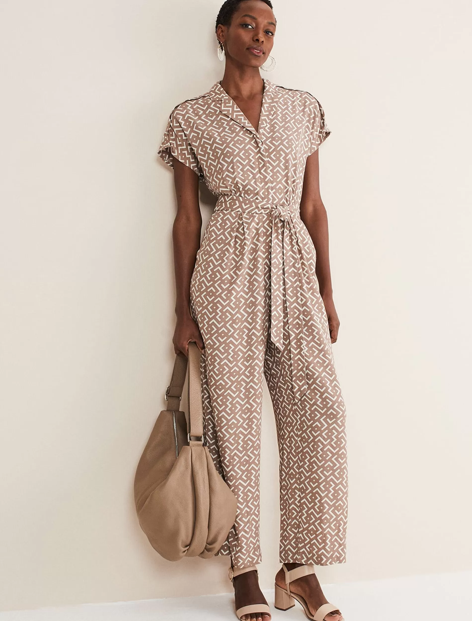 Phase Eight Paige Abstract Jumpsuit Stone/Ivory Discount