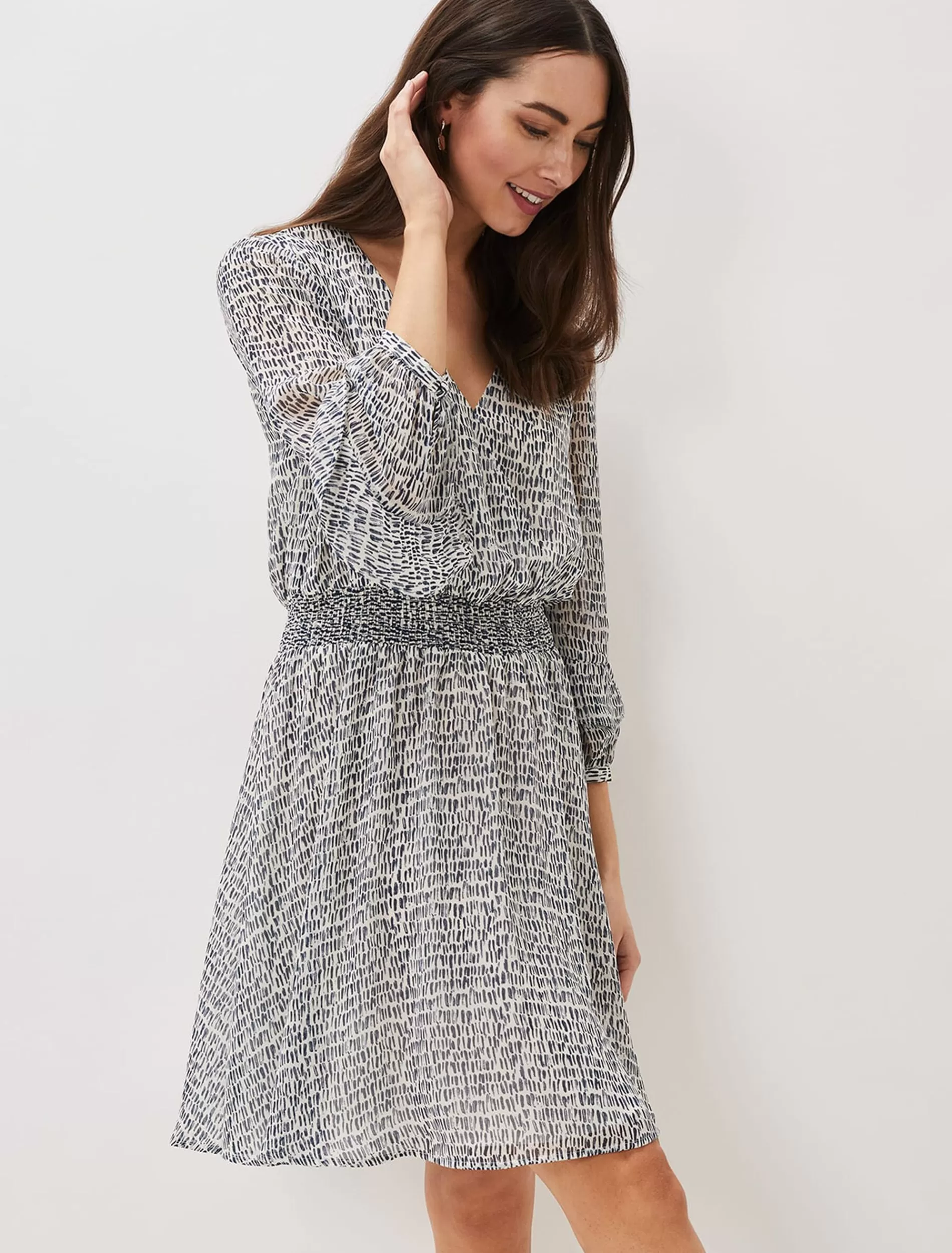 Phase Eight Paige Abstract Print Dress Navy/Ivory Store