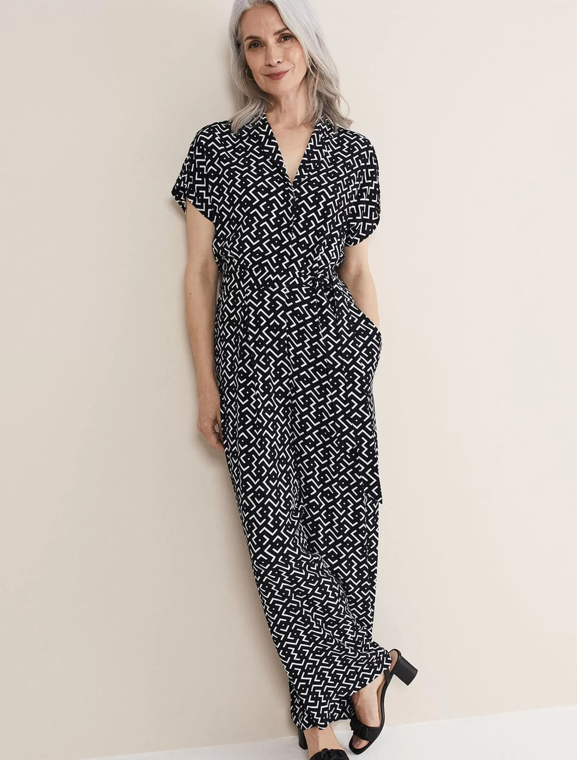 Phase Eight Paige Abstract Print Wide Leg Jumpsuit Navy/Ivory Online