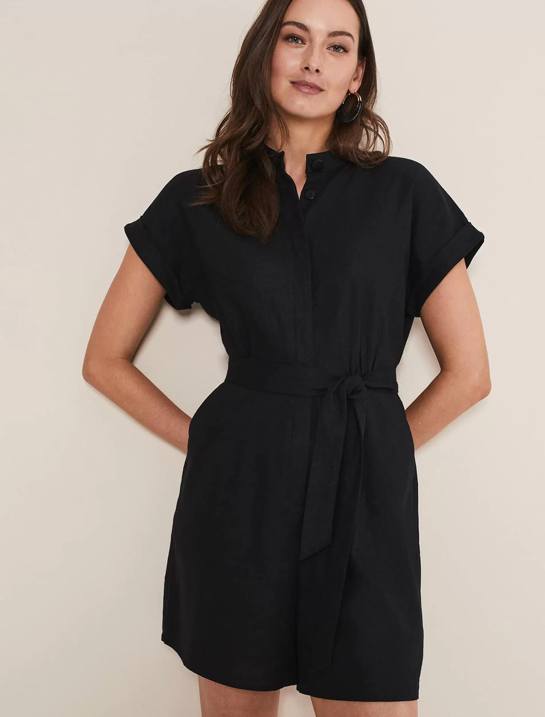 Phase Eight Paige Linen Playsuit Black Discount