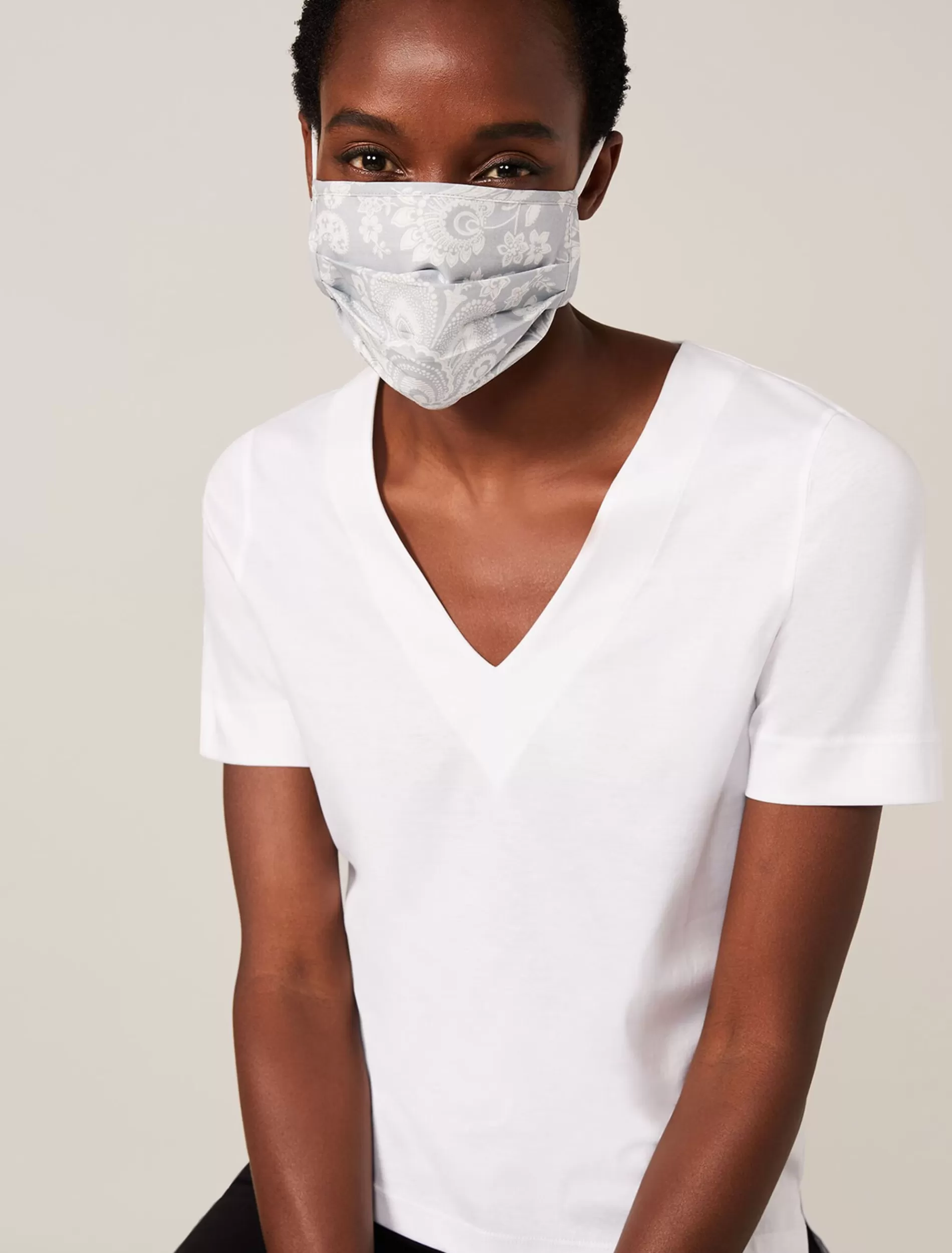 Phase Eight Paisley Print Face Mask Grey/Ivory Discount