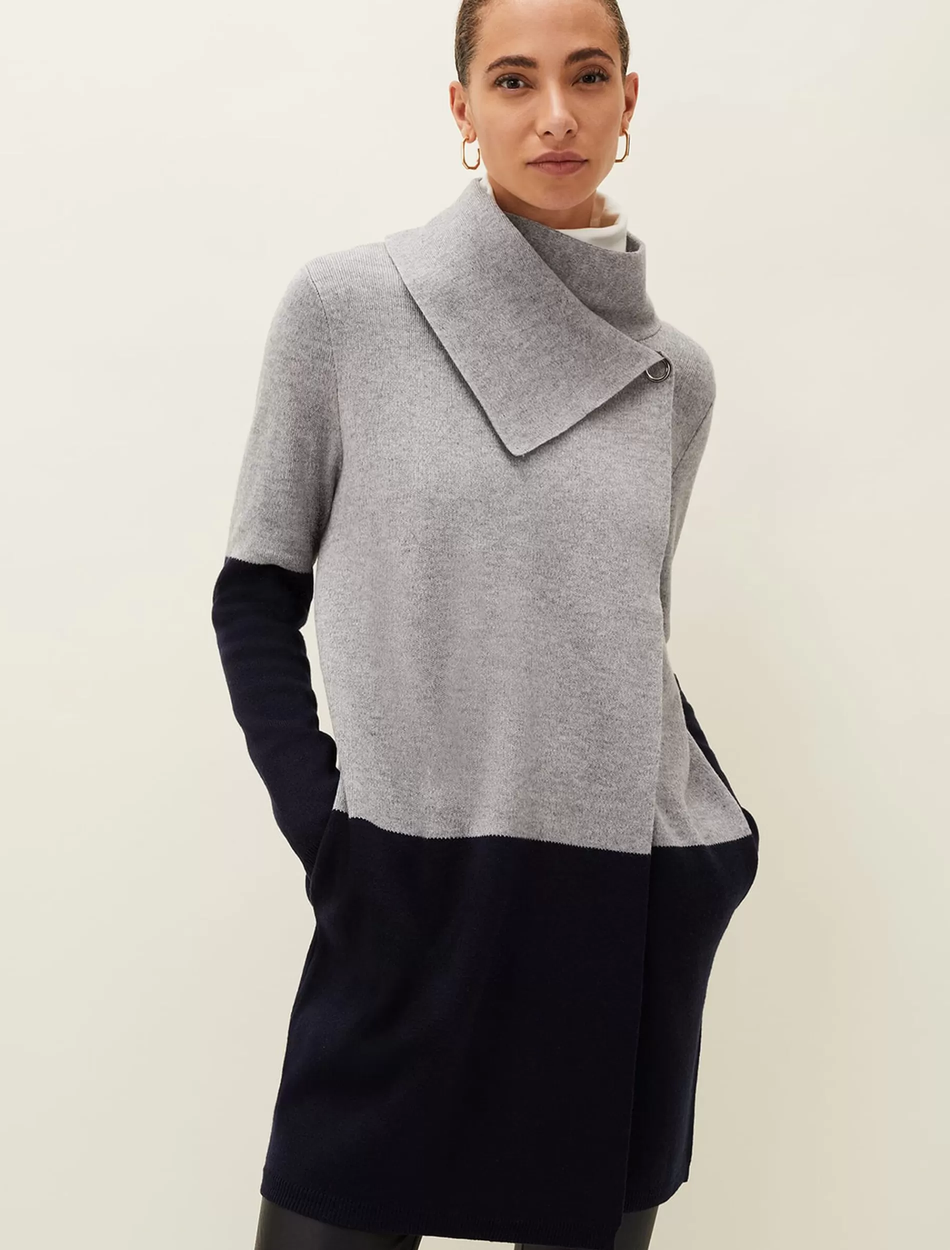 Phase Eight Paloma Colourblock Knit Coat Navy/Grey Cheap