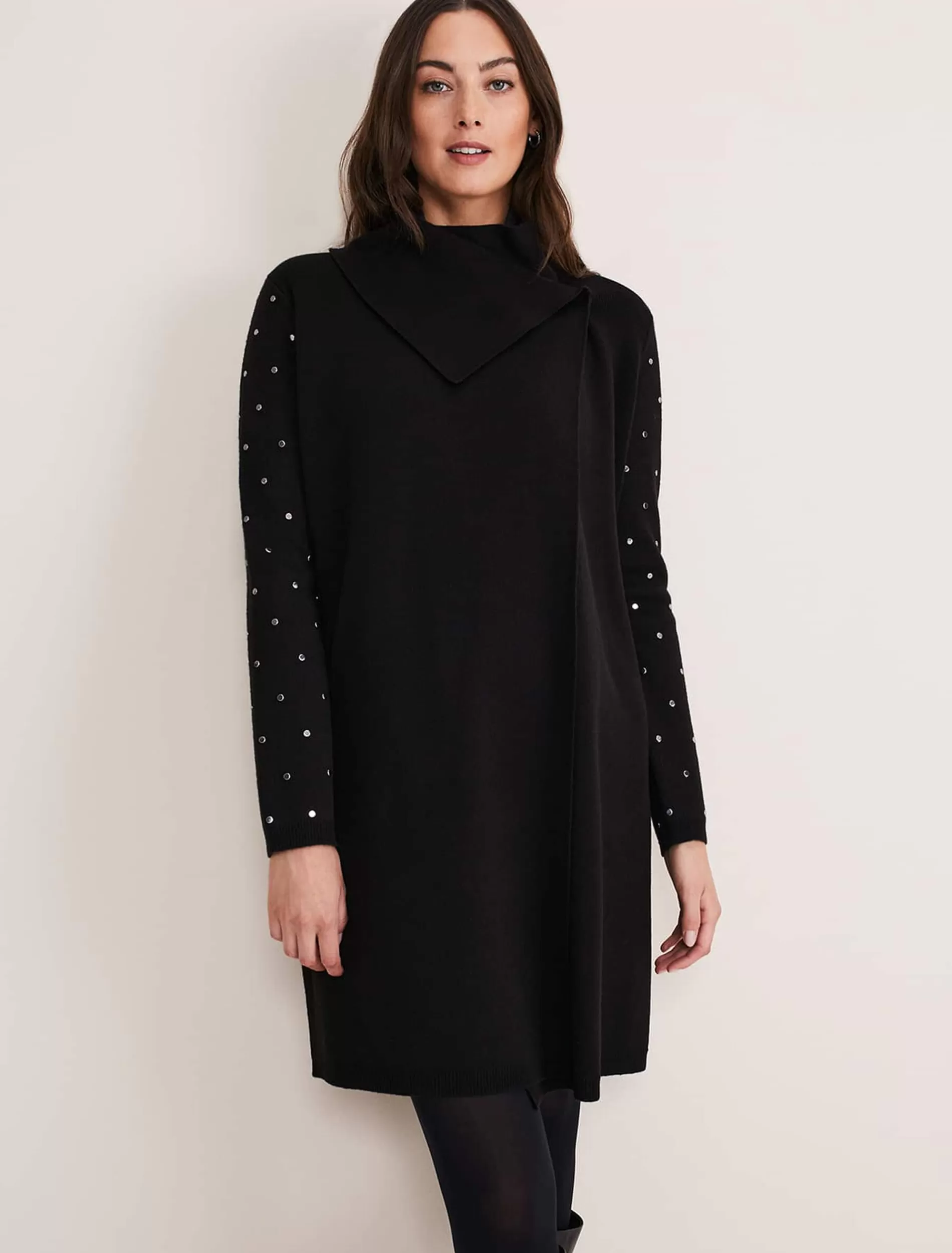 Phase Eight Paloma Stud Sleeve Knit Coat Black Sale