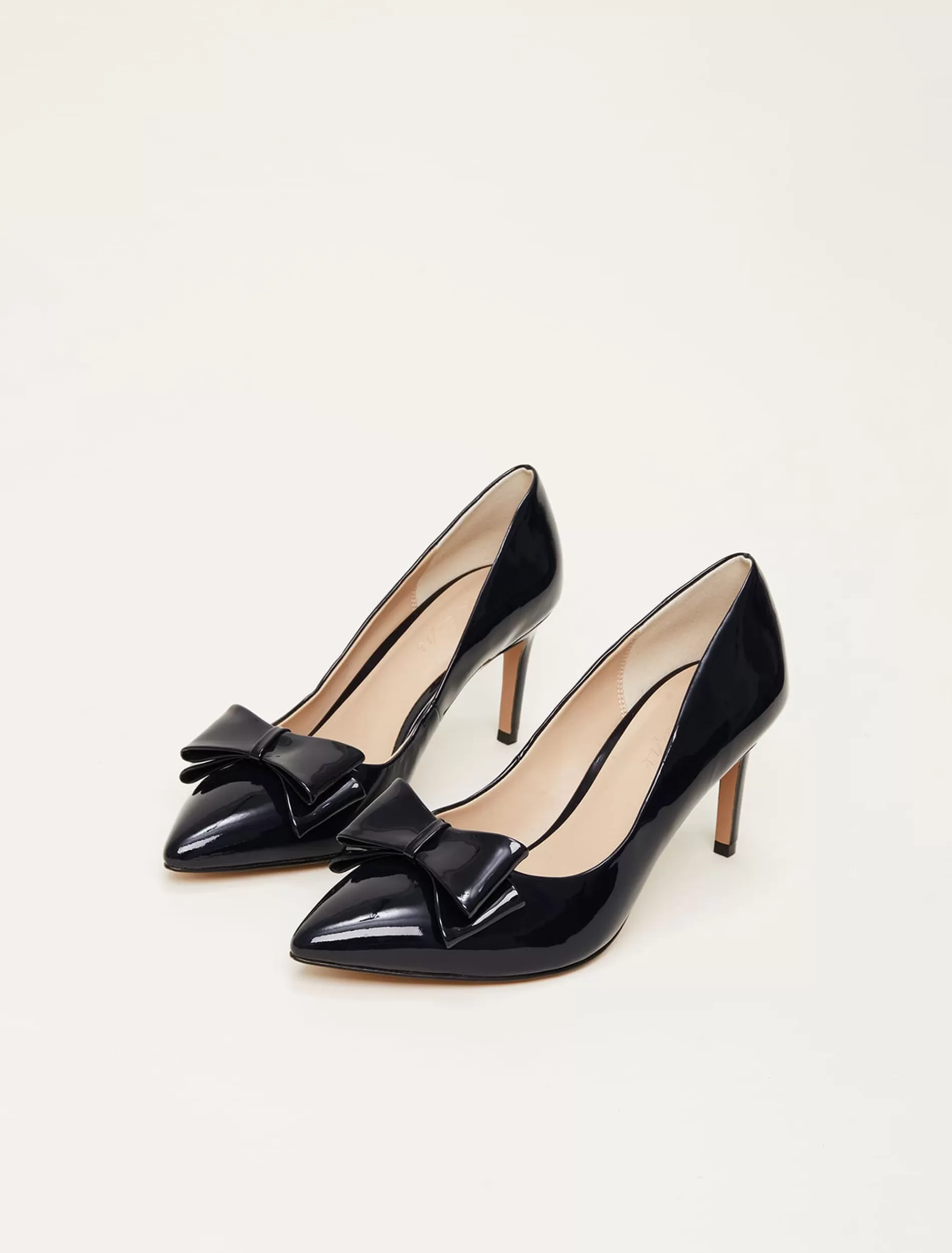 Phase Eight Patent Bow Court Shoe Navy New