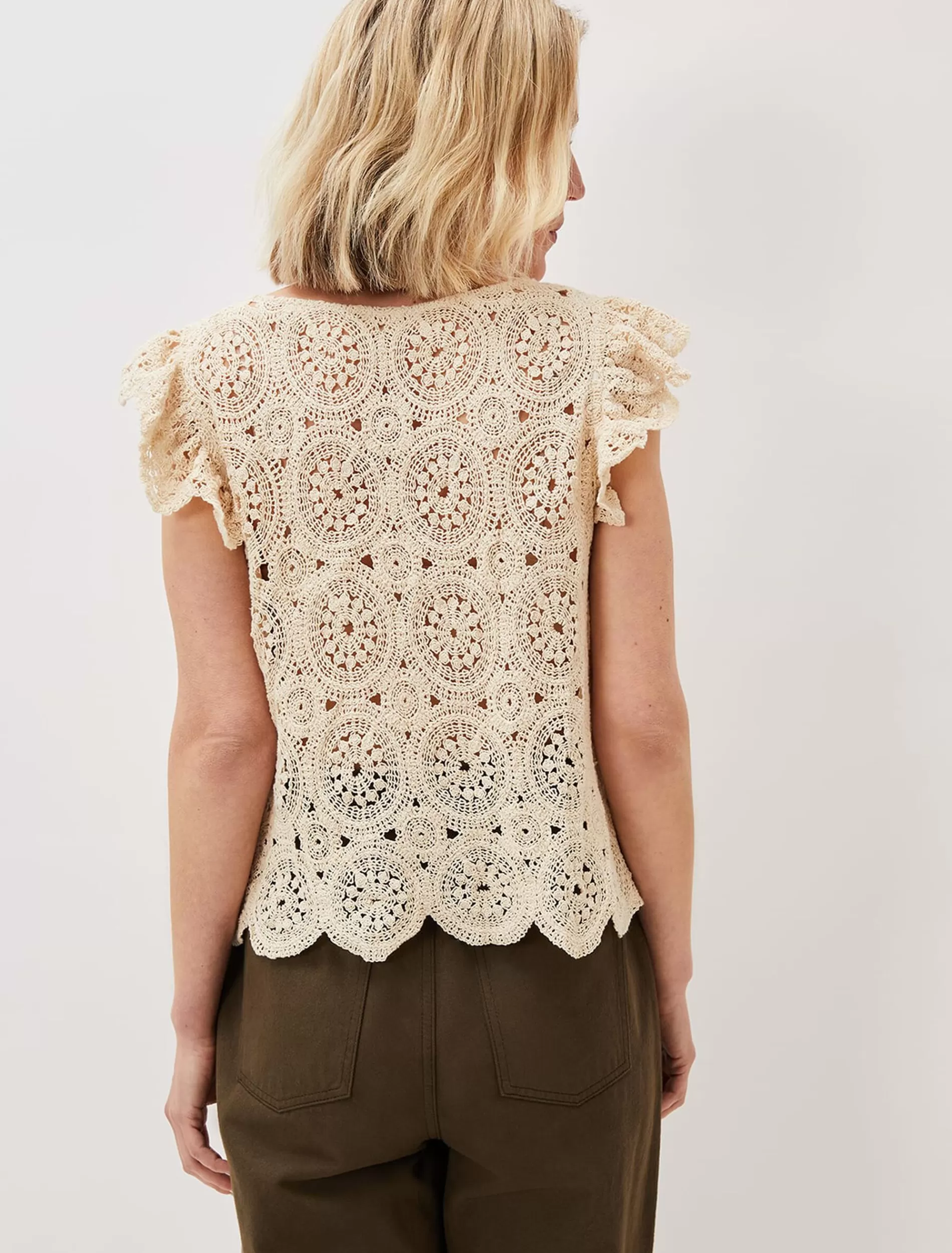 Phase Eight Paulie Crochet Pattern Knit Top Neutral Flash Sale