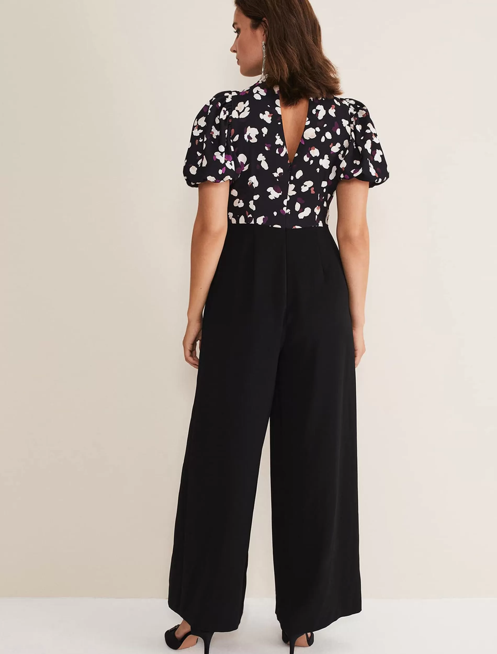 Phase Eight Paulina Puff Sleeve Animal Jumpsuit Black/Multi New