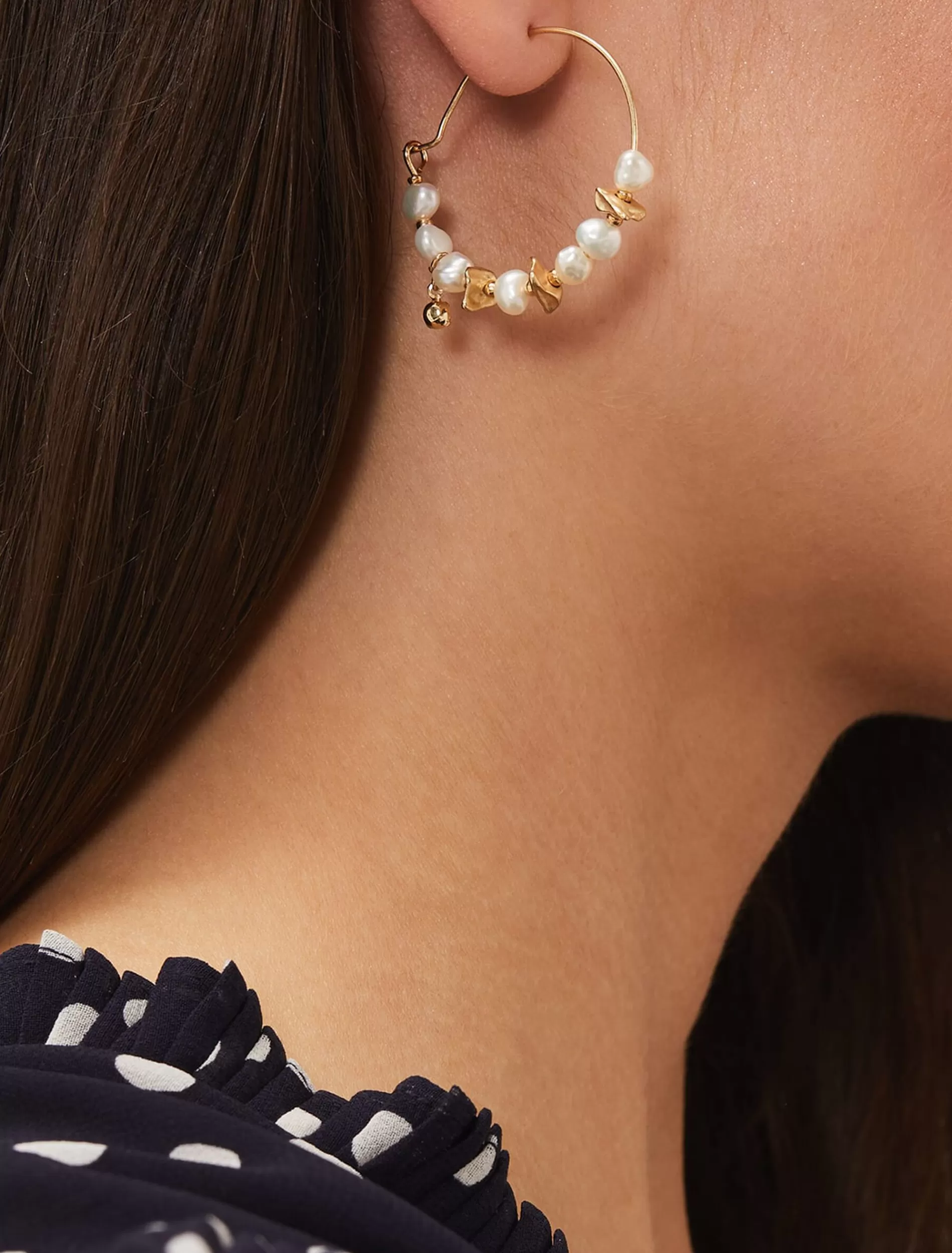 Phase Eight Pearl Detail Hoop Earrings Gold Shop