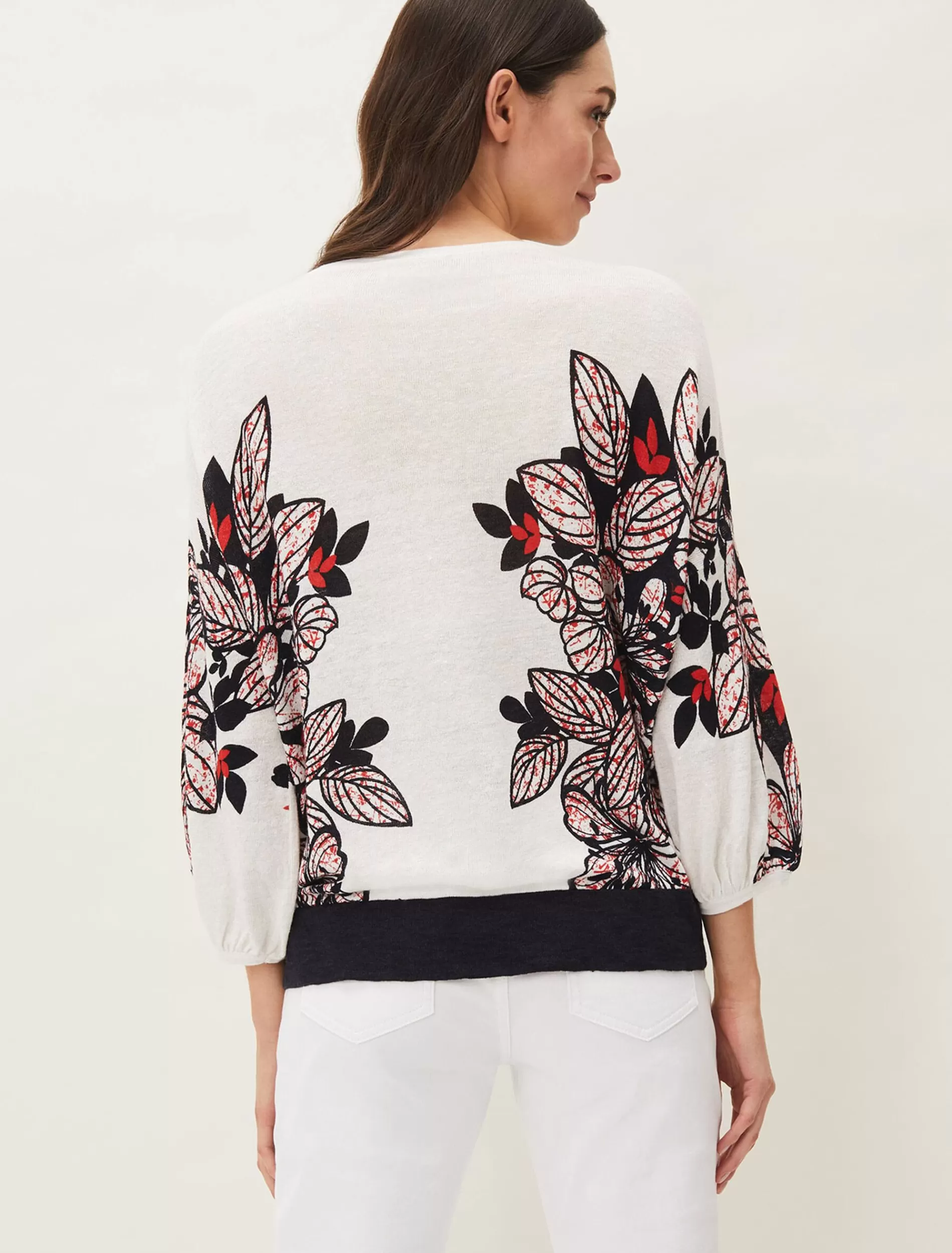 Phase Eight Pearla Tie Front Linen Blend Jumper White/Multi Clearance