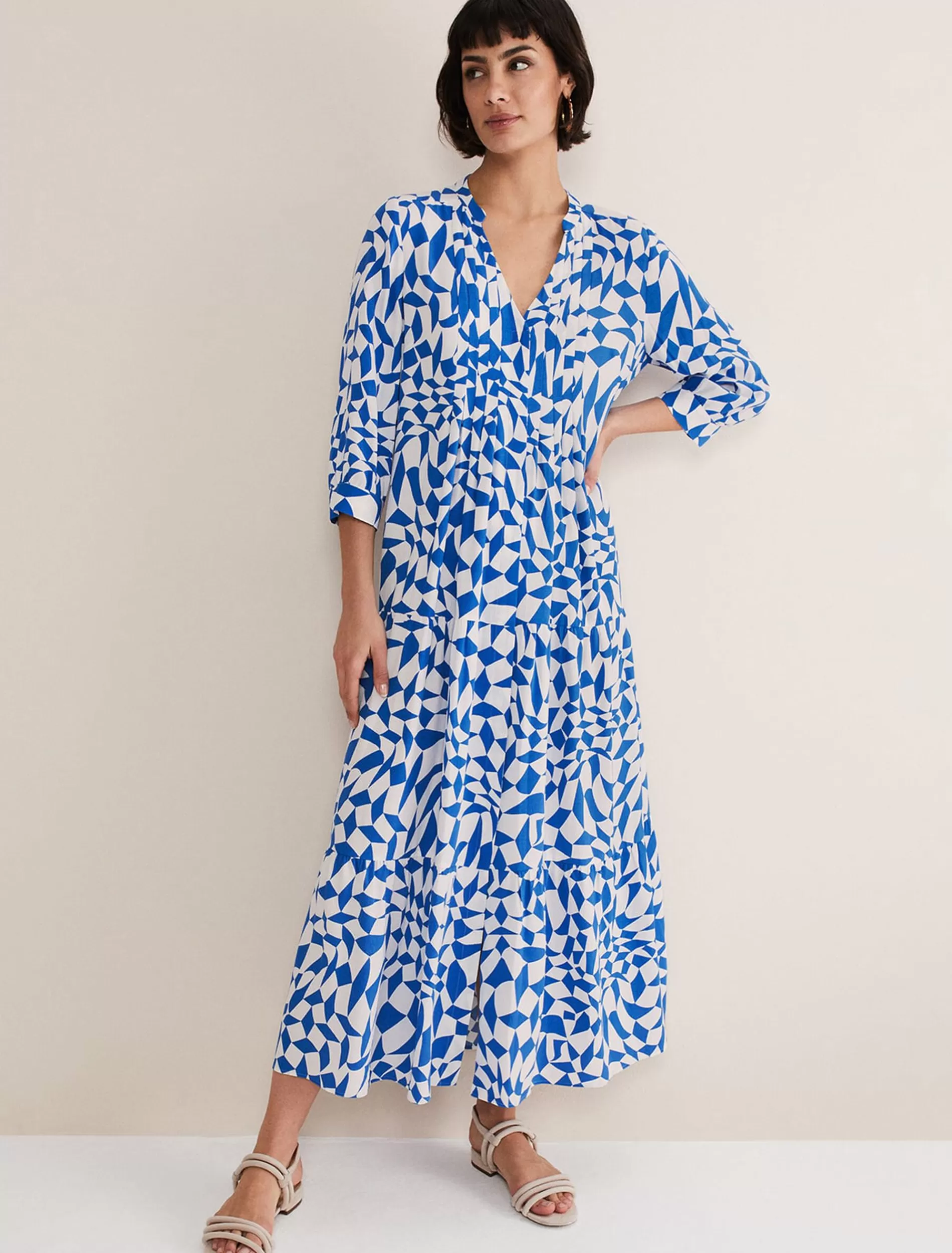Phase Eight Penele Geo Midaxi Dress Blue Fashion