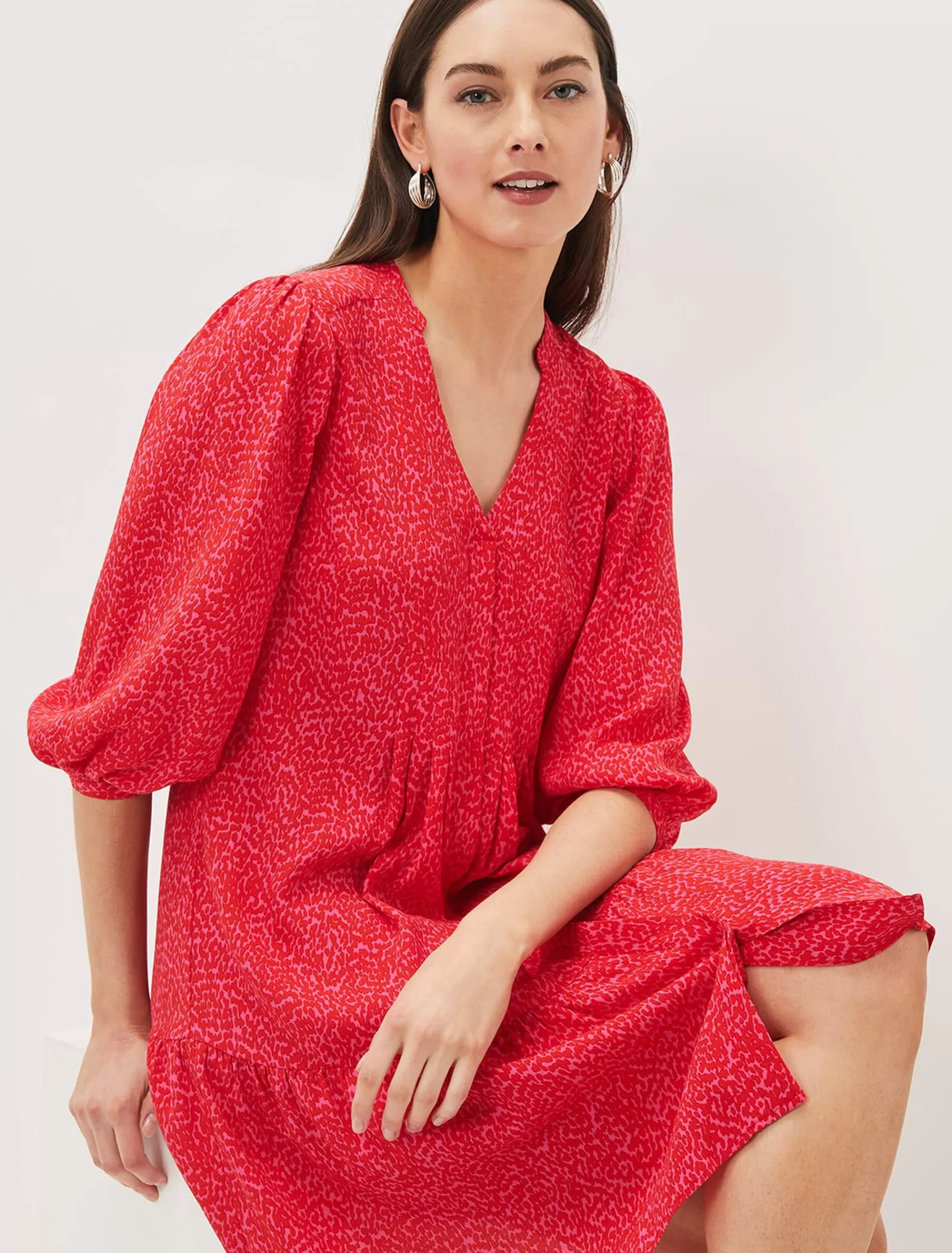 Phase Eight Penele Print Swing Dress Pink/Red Best Sale
