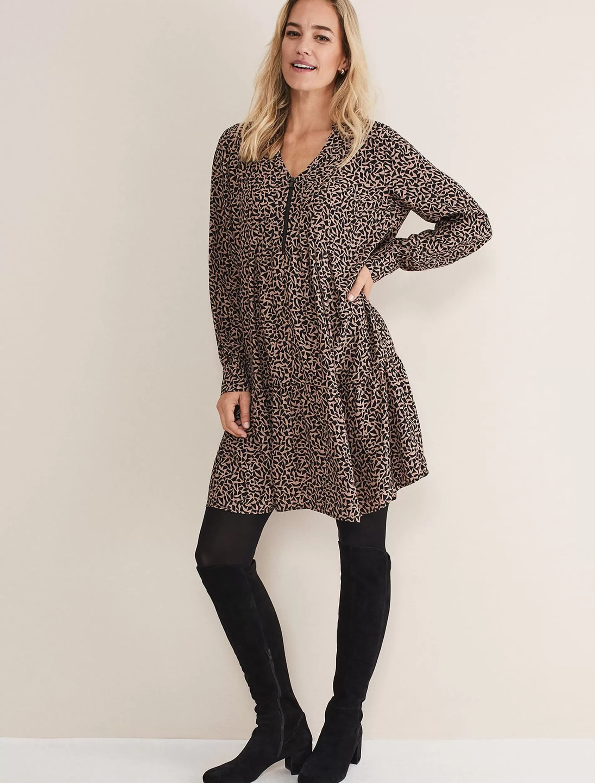 Phase Eight Penele Zip Dress Black/Stone Hot