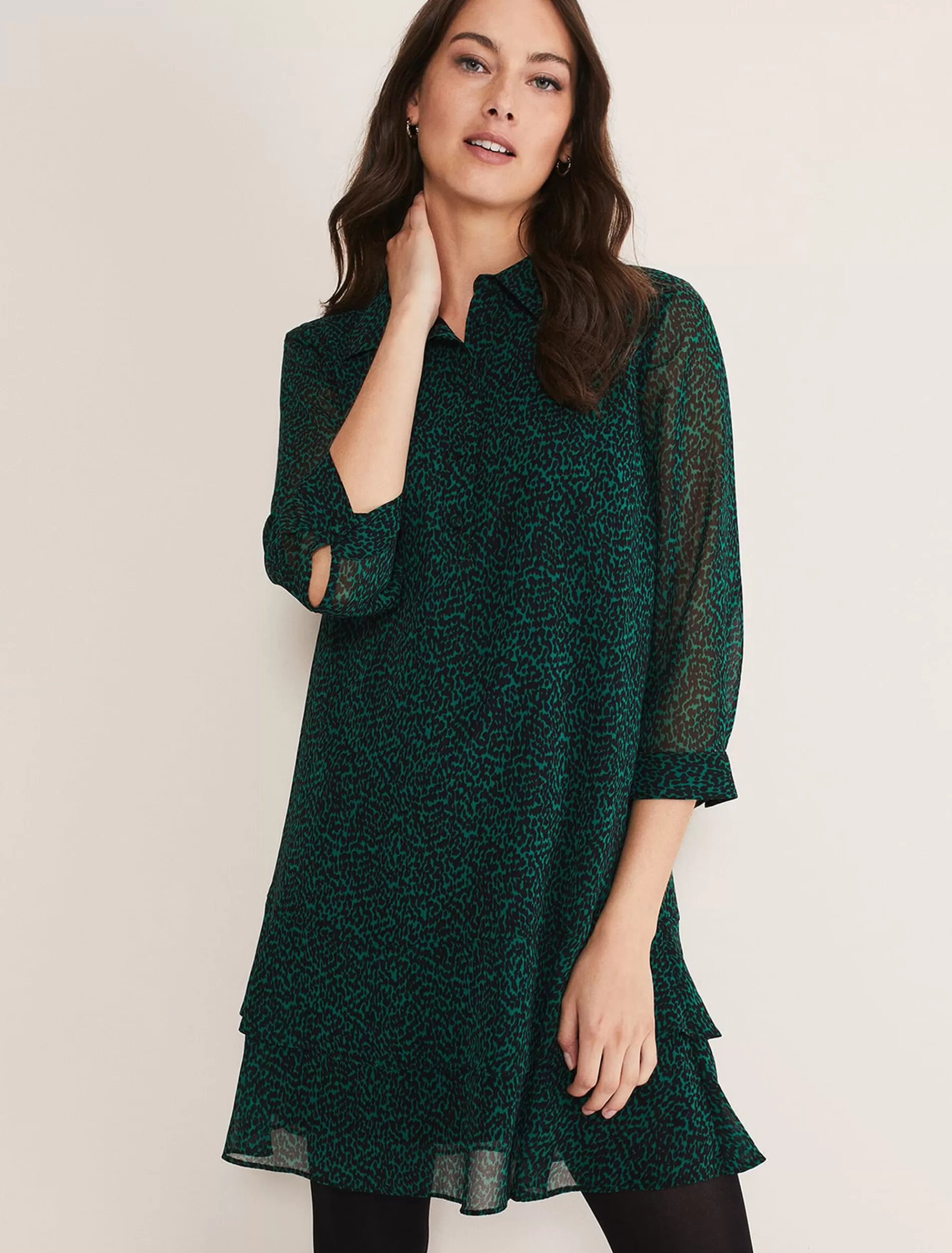 Phase Eight Penelope Chiffon Dress Green/Black Best Sale