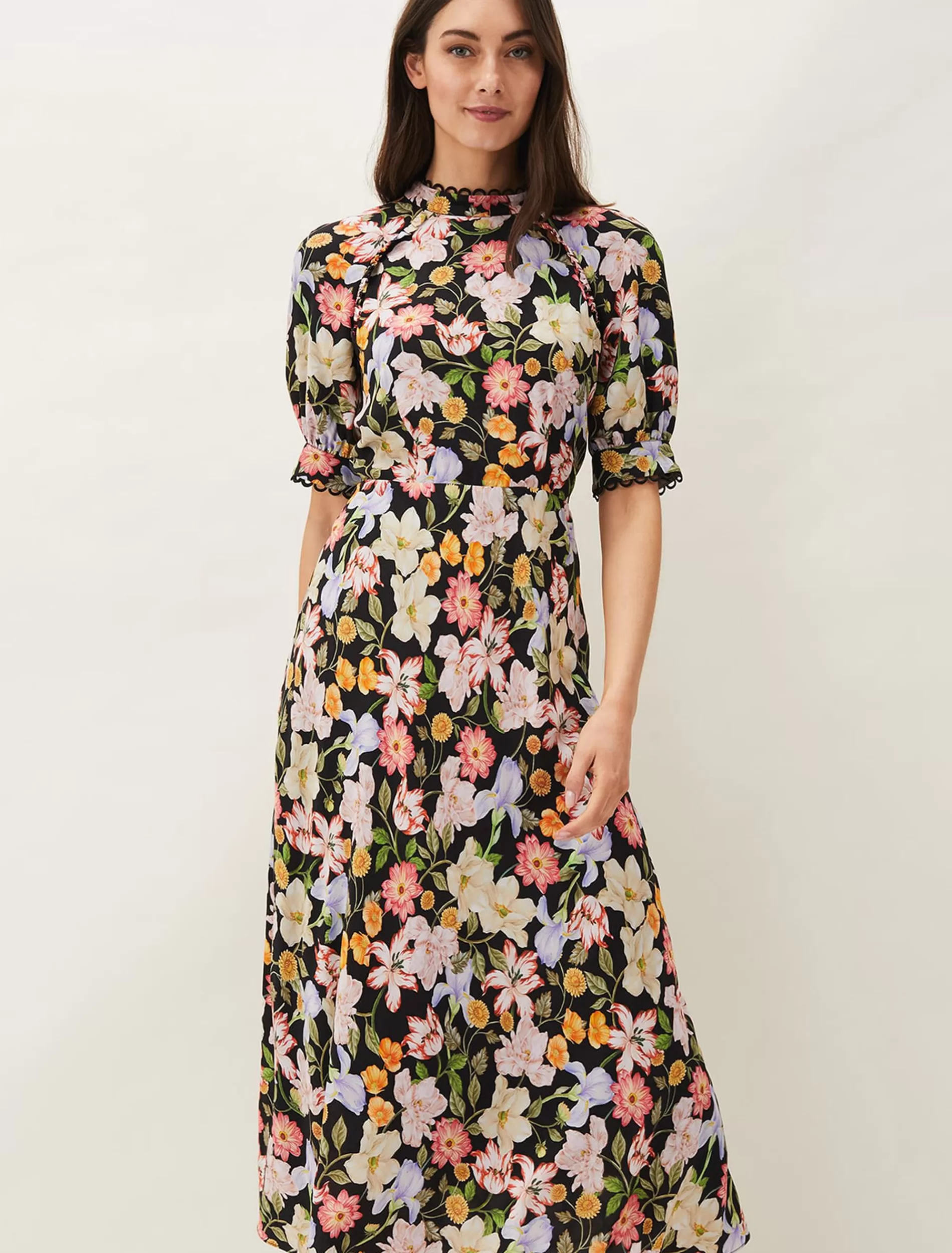 Phase Eight Penelope Floral Puff Sleeve Midi Dress Black/Multi Online
