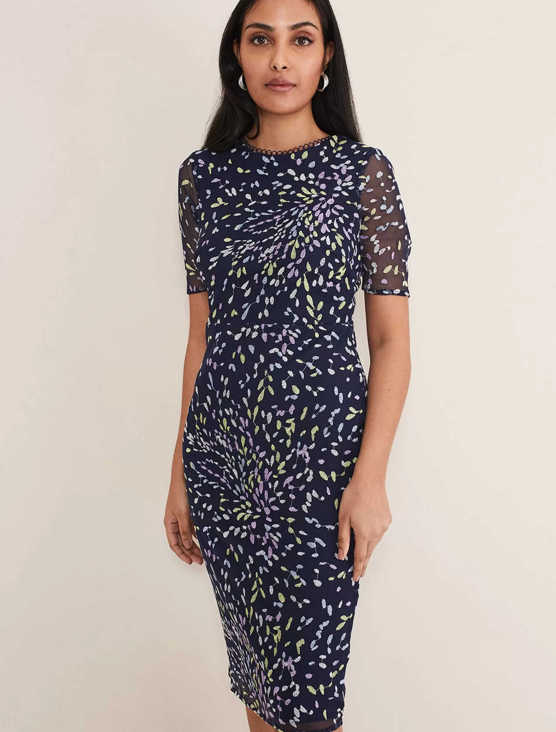 Phase Eight Petite Aileena Embroidered Dress Navy/Multi Shop