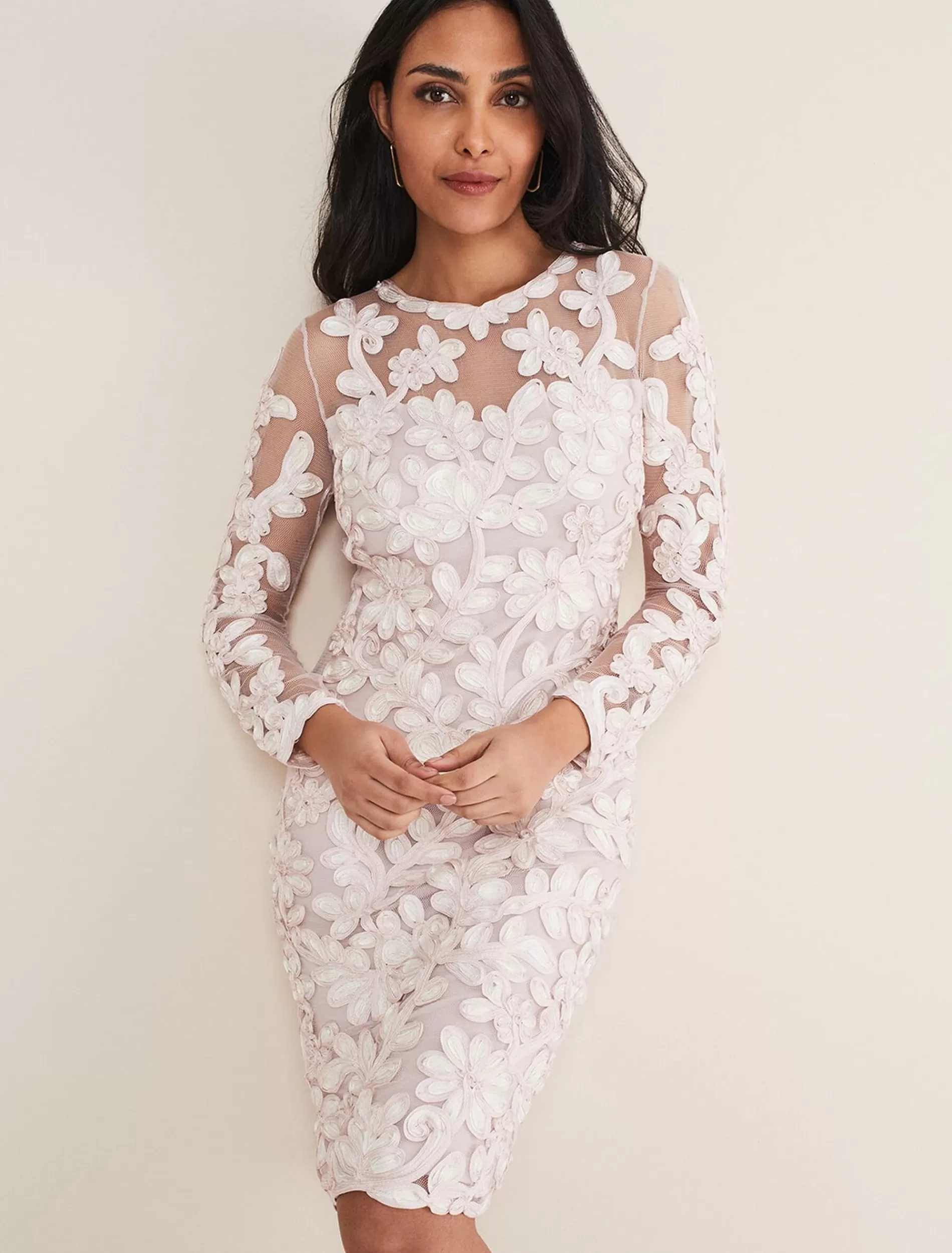 Phase Eight Petite Annika Tapework Dress Antique Rose/Ivory New