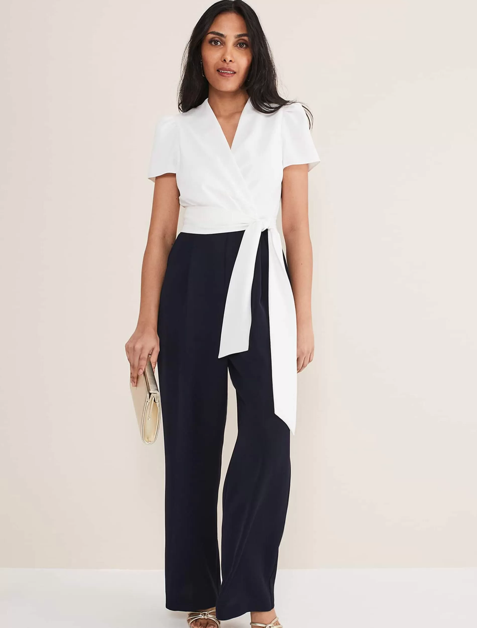 Phase Eight Petite Eloise Wide Leg Jumpsuit Ivory/Navy Cheap