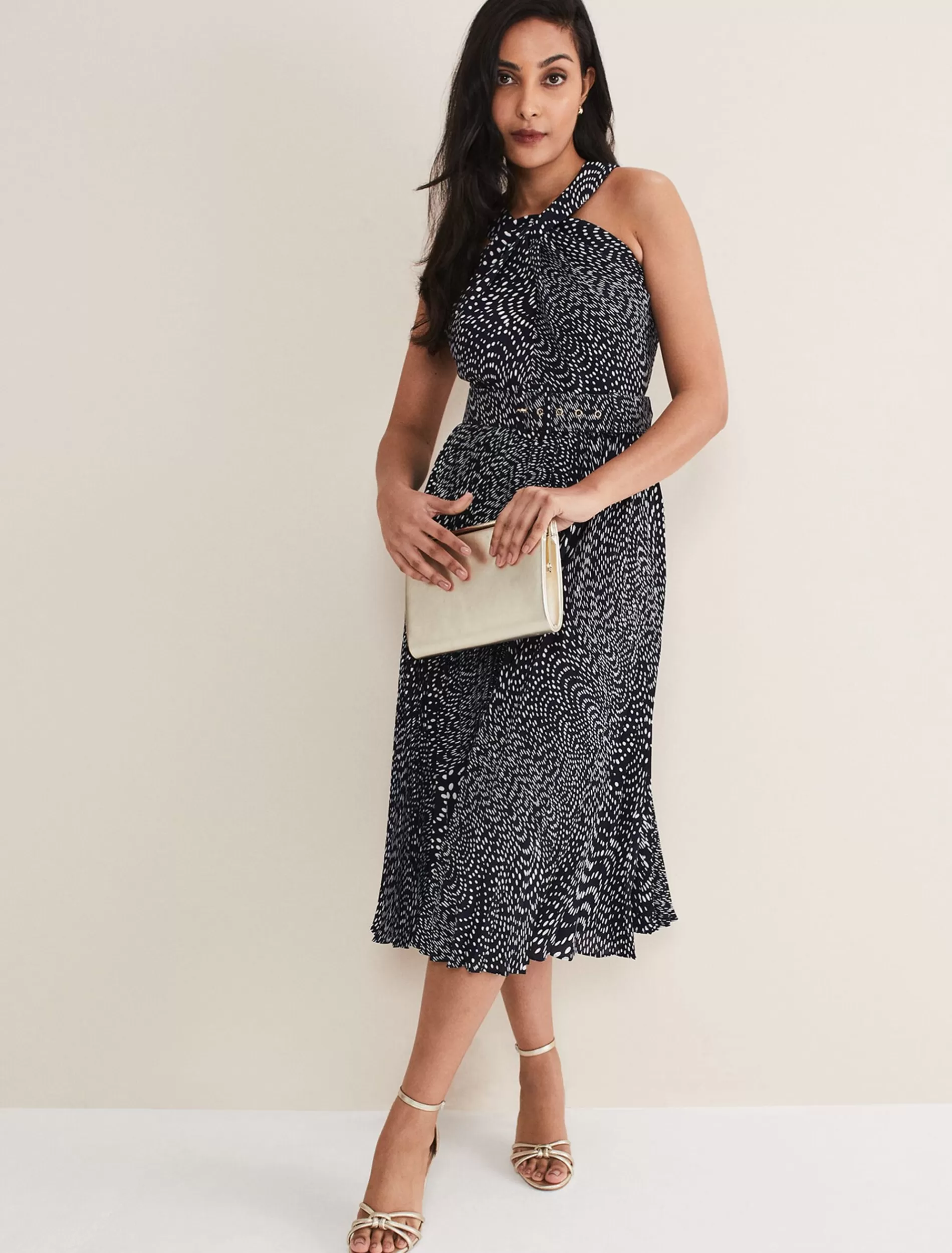 Phase Eight Petite Elsie Spot Dress Navy/Ivory Discount