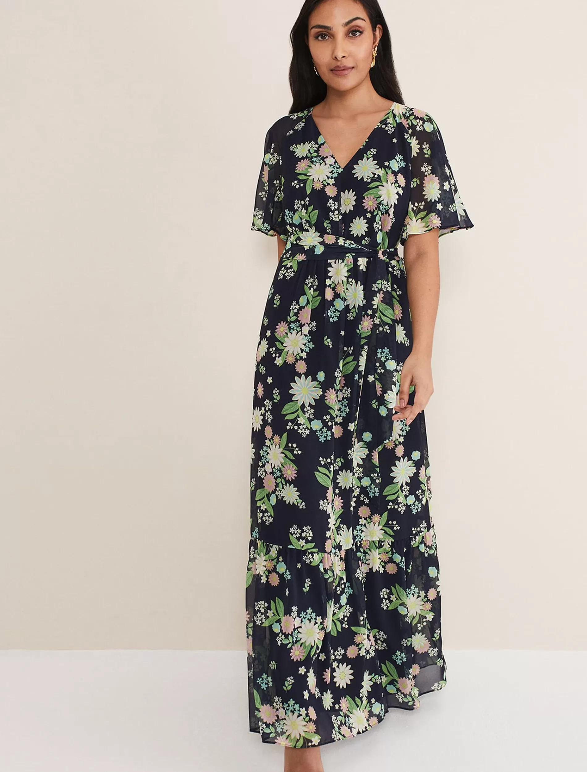 Phase Eight Petite Georgie Tiered Maxi Dress Navy/Multi Clearance