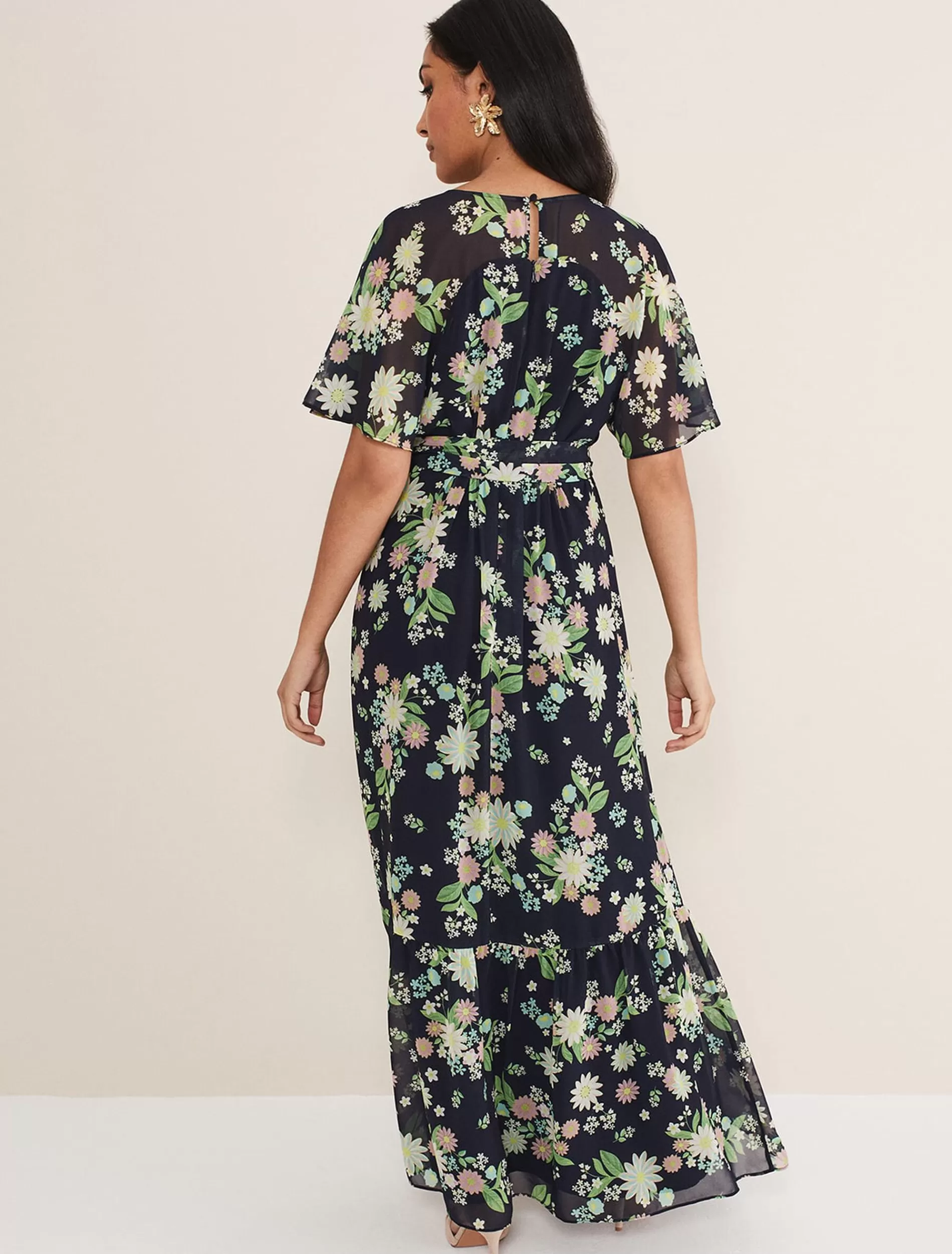 Phase Eight Petite Georgie Tiered Maxi Dress Navy/Multi Clearance