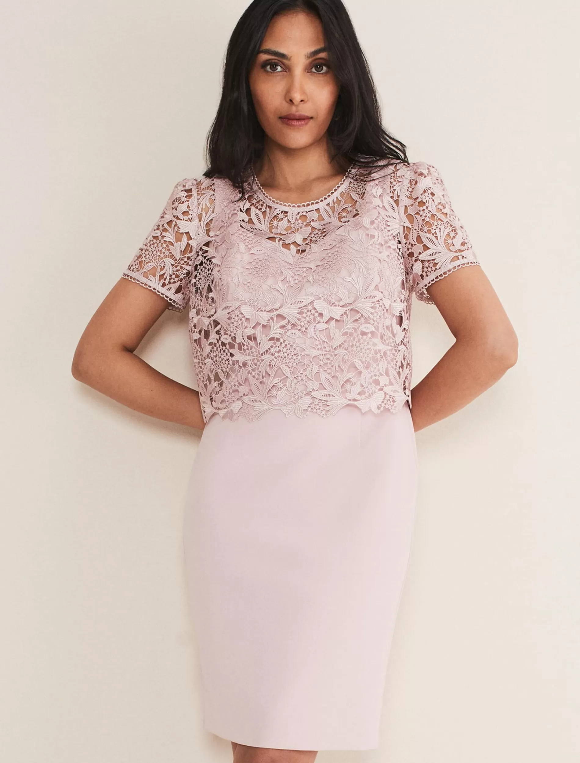 Phase Eight Petite Isabella Lace Midi Dress Antique Rose Best