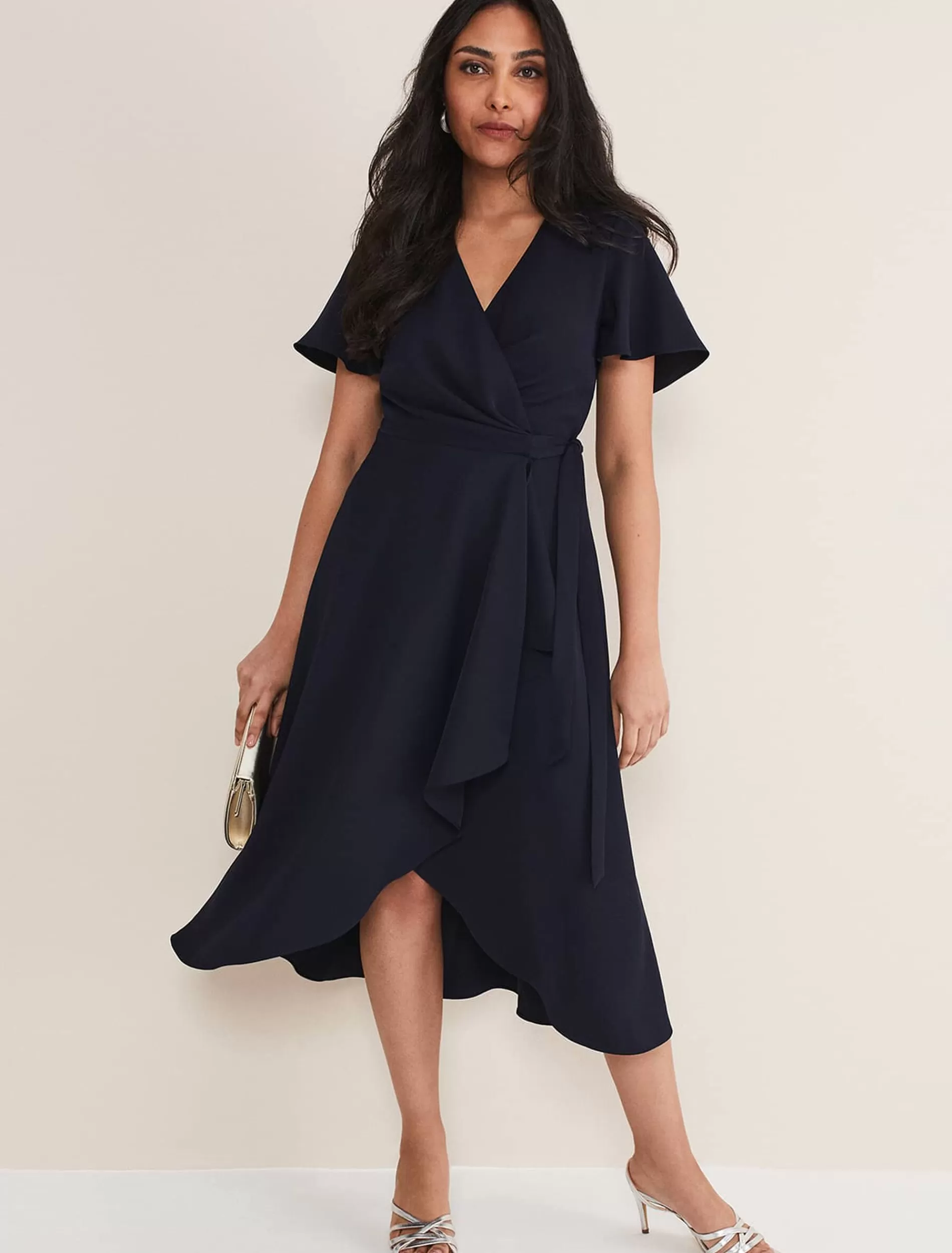 Phase Eight Petite Julissa Ruffle Wrap Midi Dress Navy Discount