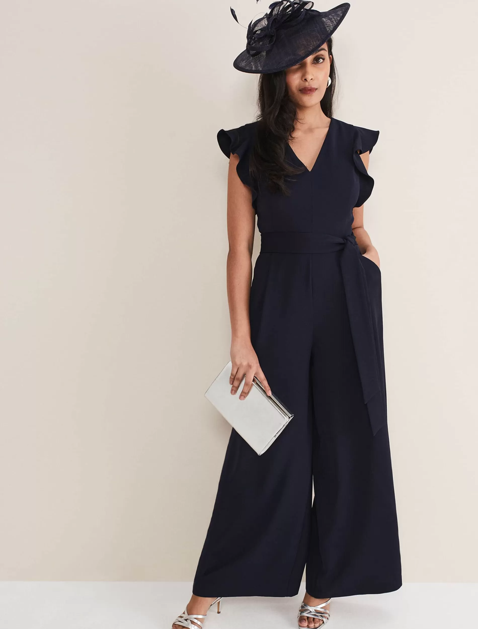 Phase Eight Petite Kallie V Neck Frill Jumpsuit Navy Best Sale