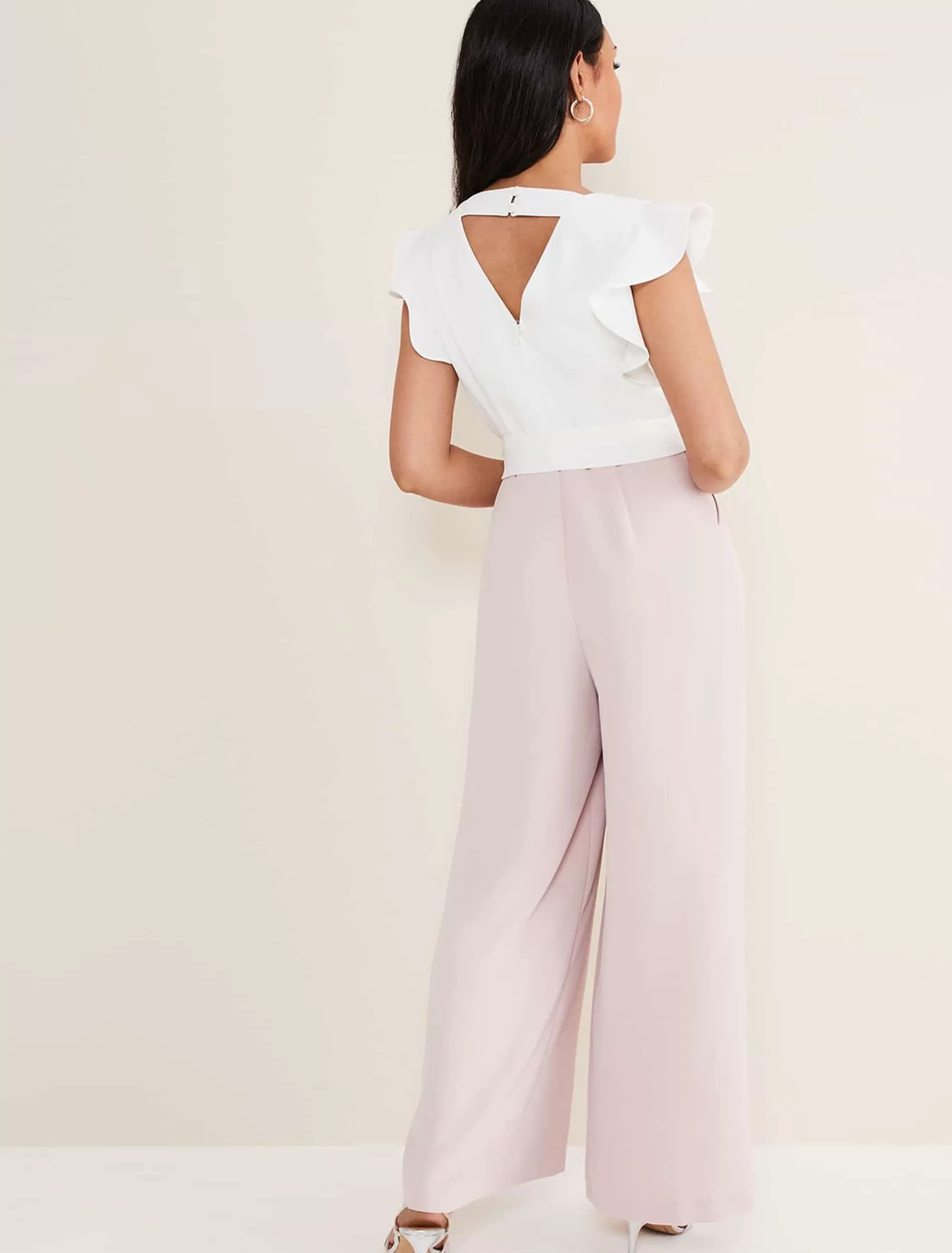 Phase Eight Petite Kallie V Neck Frill Jumpsuit Antique Rose/Ivory Store