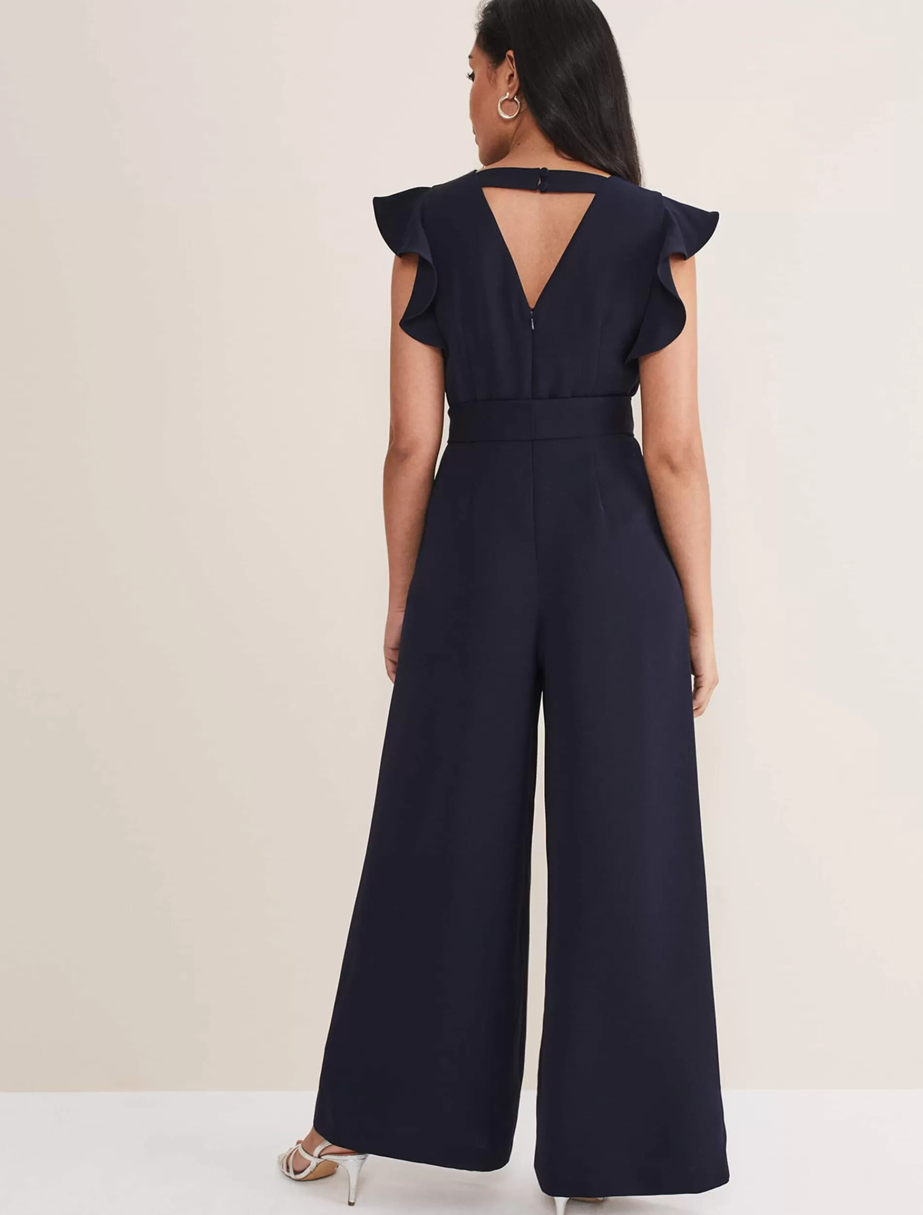 Phase Eight Petite Kallie V Neck Frill Jumpsuit Navy Best Sale