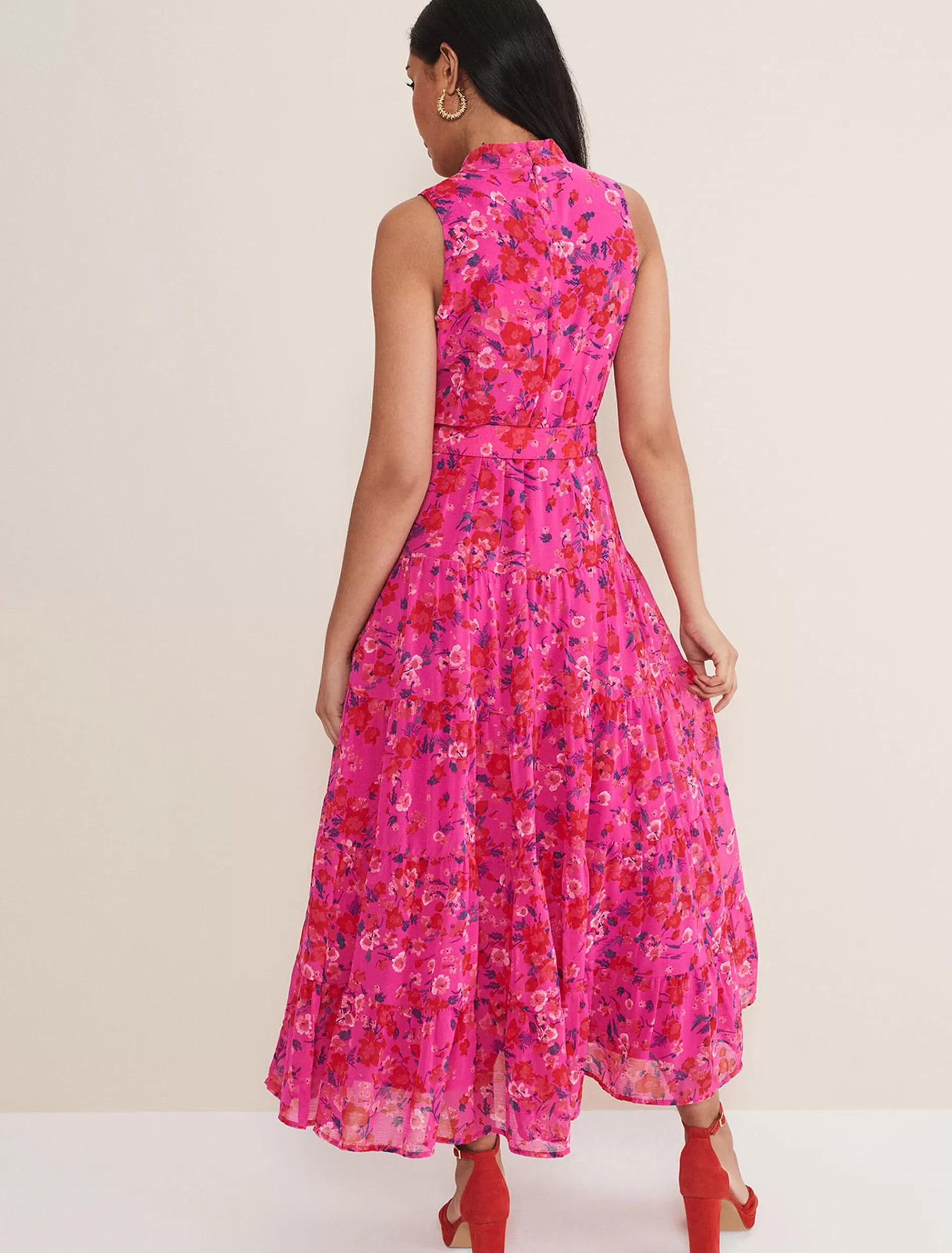 Phase Eight Petite Kara Tiered Floral Maxi Dress Neon Pink Cheap