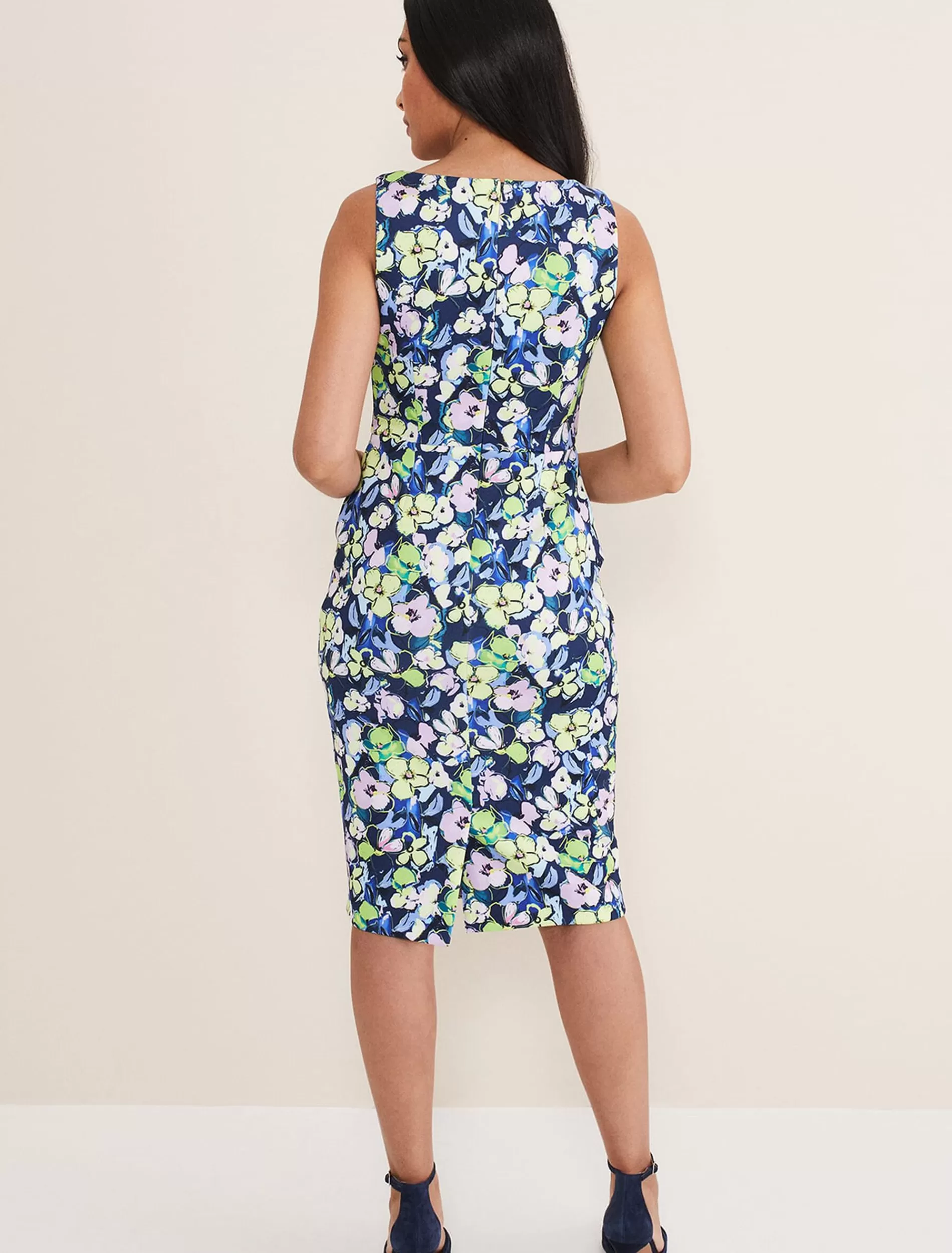 Phase Eight Petite Loretta Printed Scuba Dress French Navy/Multi Clearance