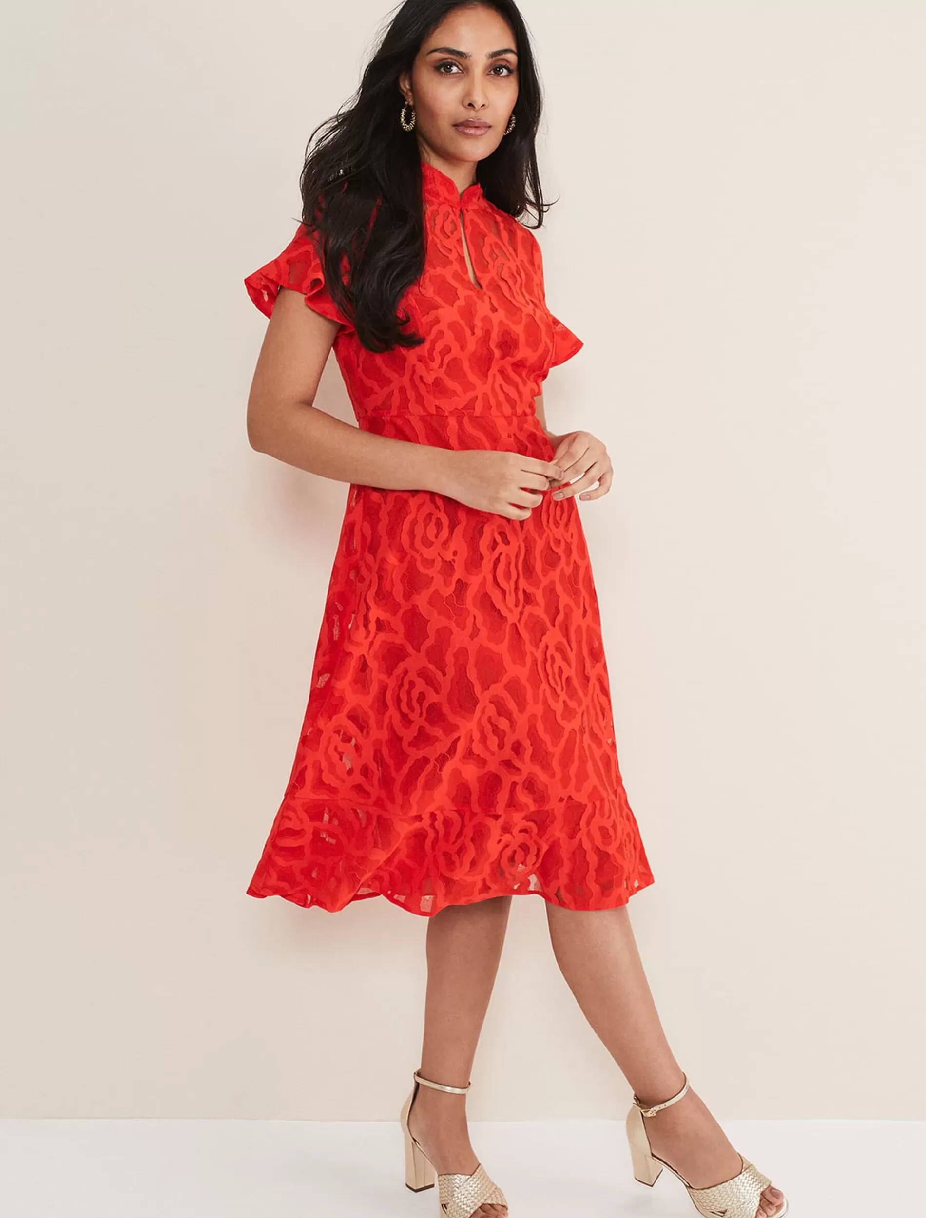 Phase Eight Petite Lulu Lace Midi Dress Fire Cheap