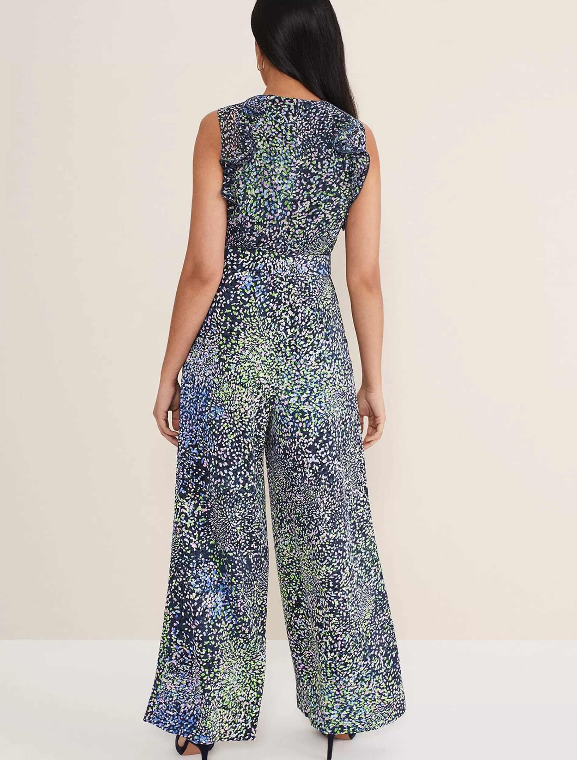 Phase Eight Petite Maggie Ruffle Printed Jumpsuit Navy Multi Fashion