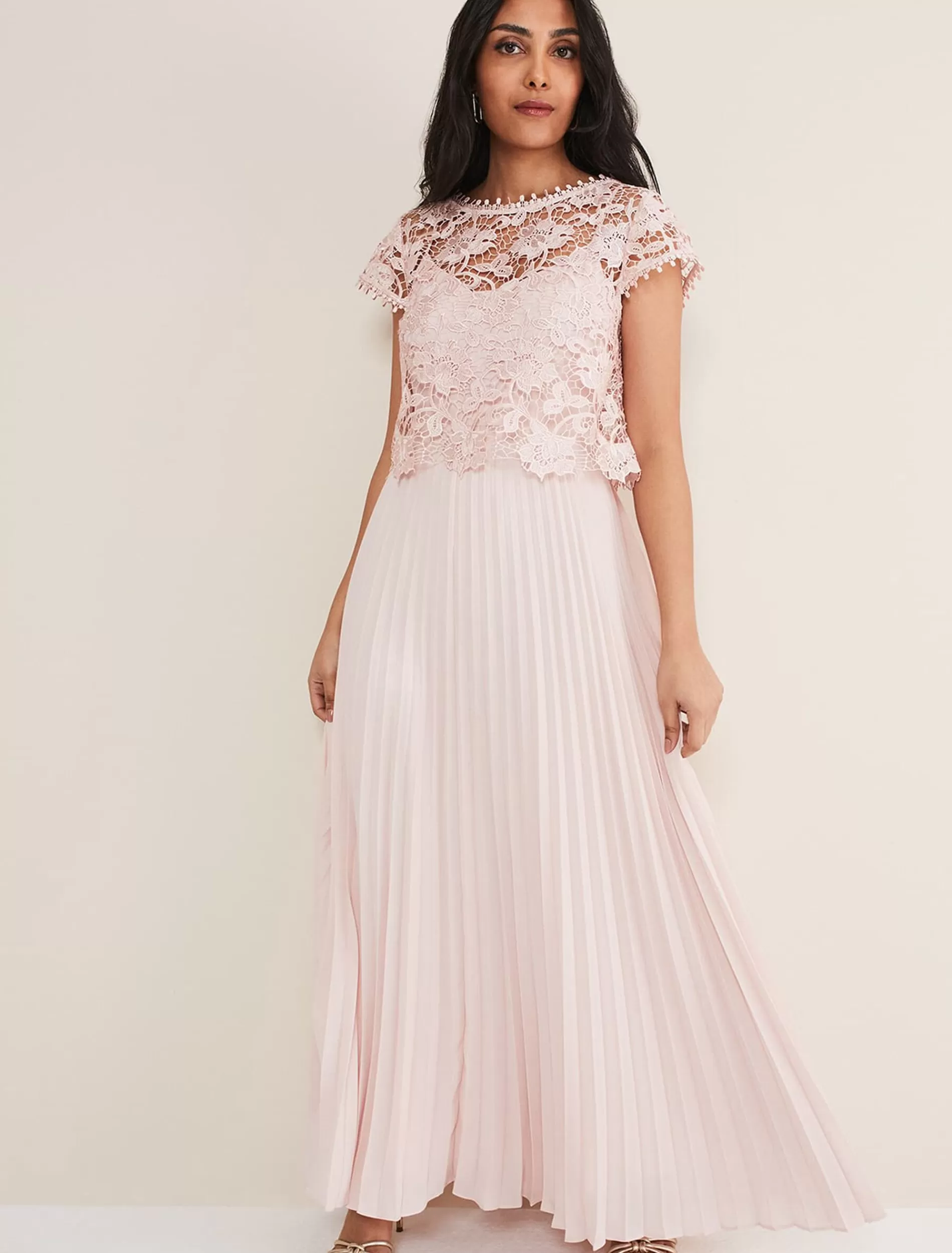 Phase Eight Petite Michelle Lace Pleat Maxi Dress Antique Rose Fashion