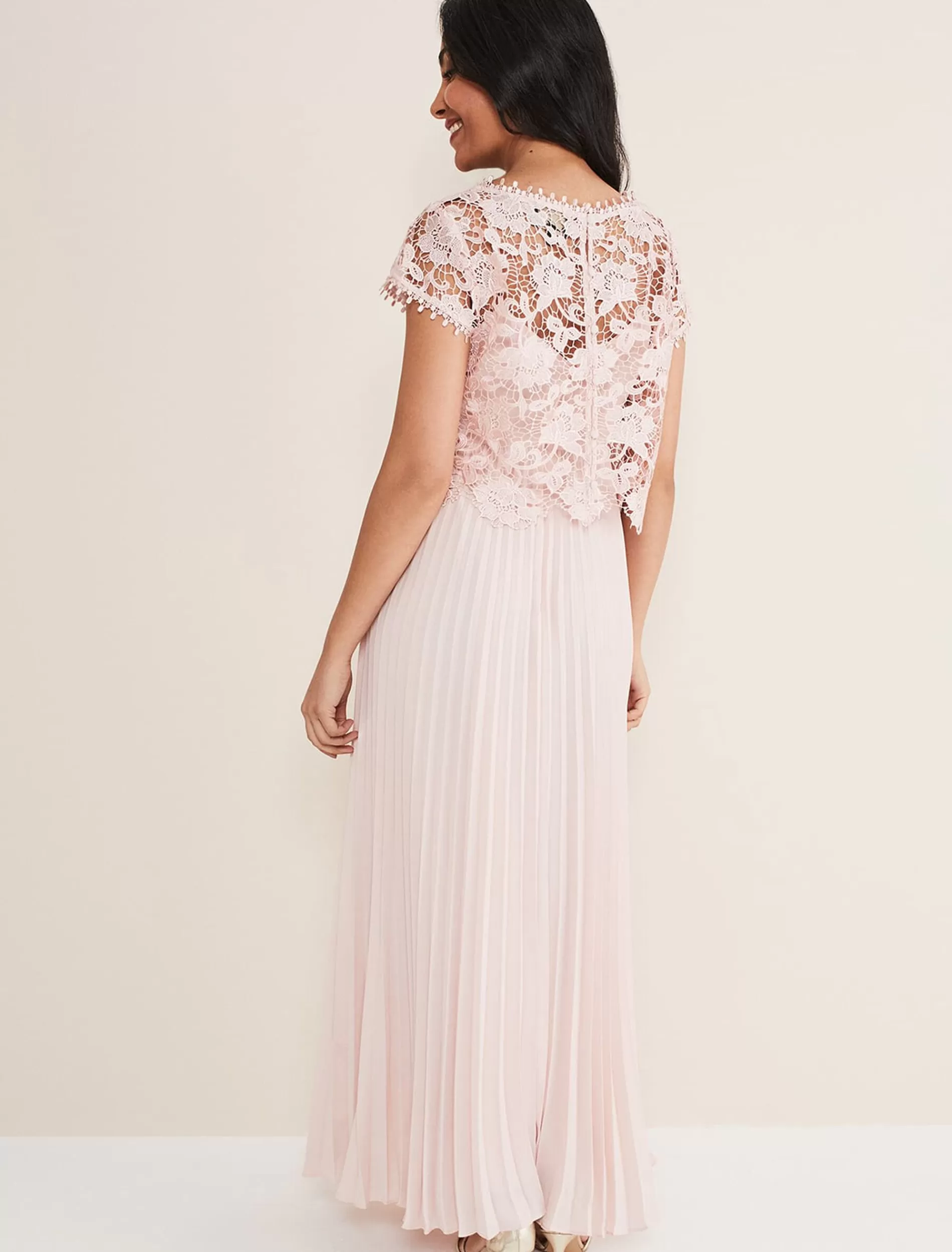 Phase Eight Petite Michelle Lace Pleat Maxi Dress Antique Rose Fashion