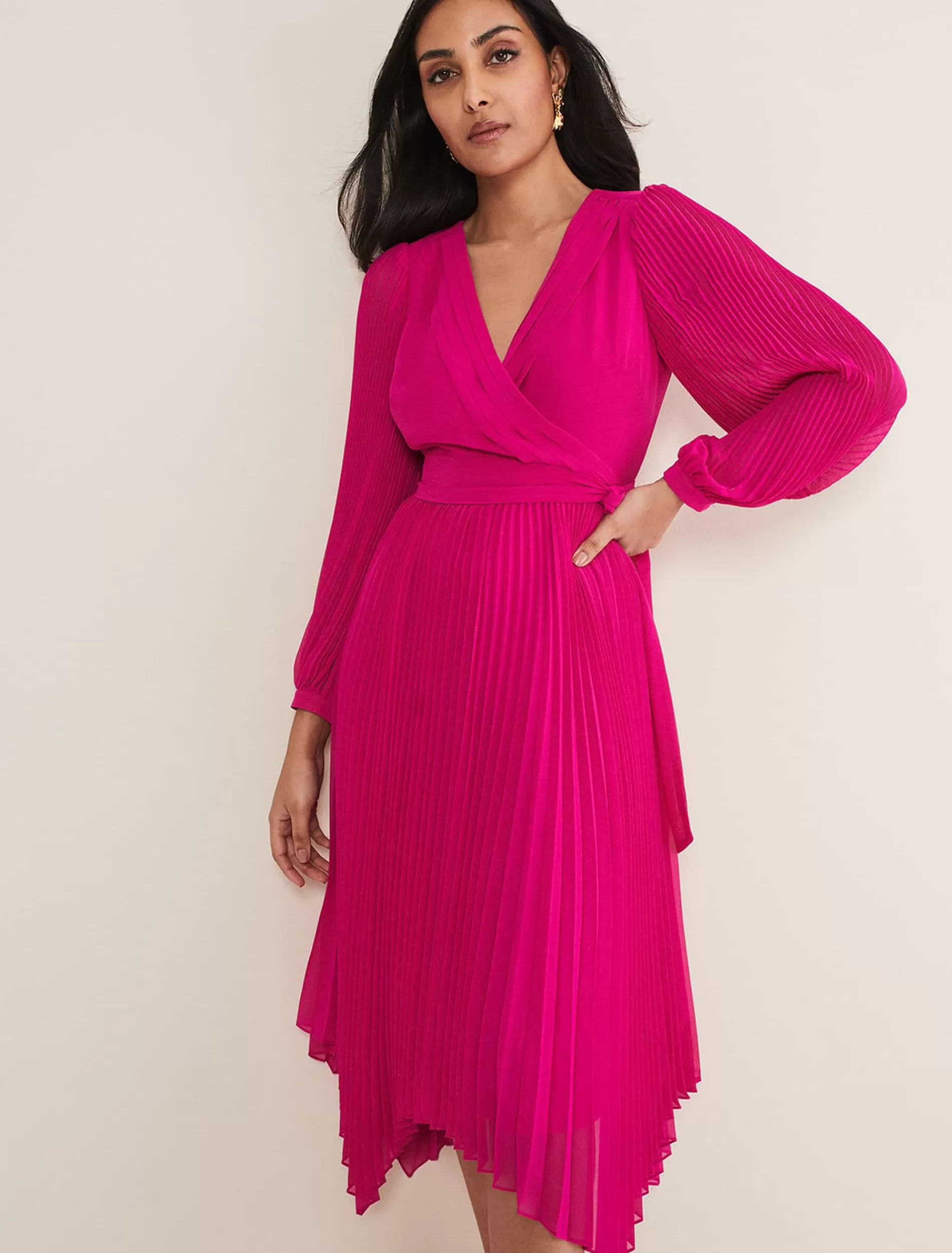Phase Eight Petite Petra Pleat Dress Magenta Discount
