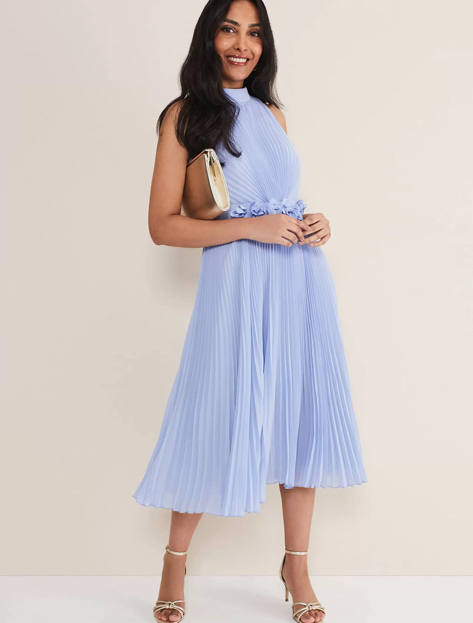 Phase Eight Petite Simara Pleated Midi Dress Cornflower Flash Sale