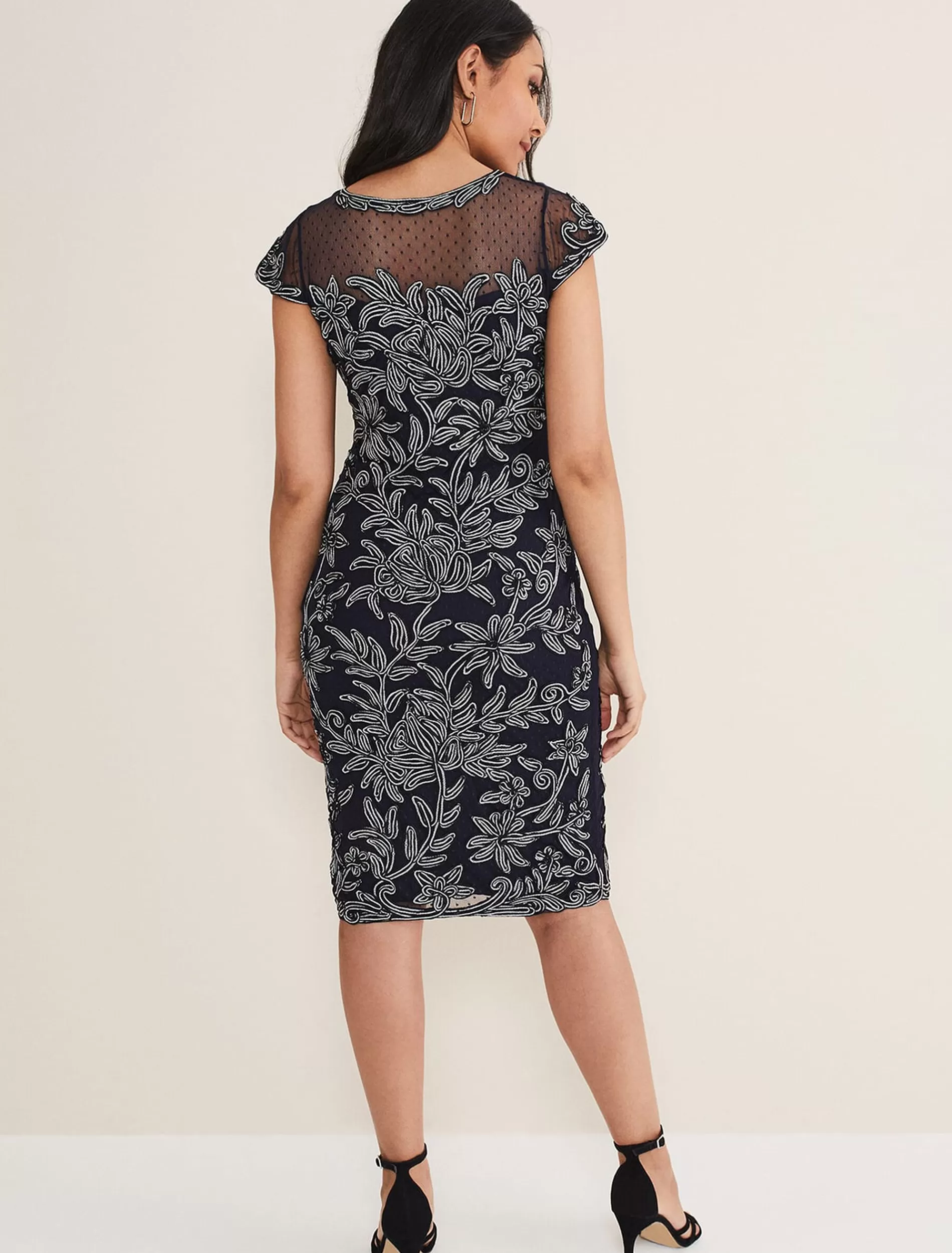 Phase Eight Petite Zila Tapework Dress Navy/Ivory Outlet