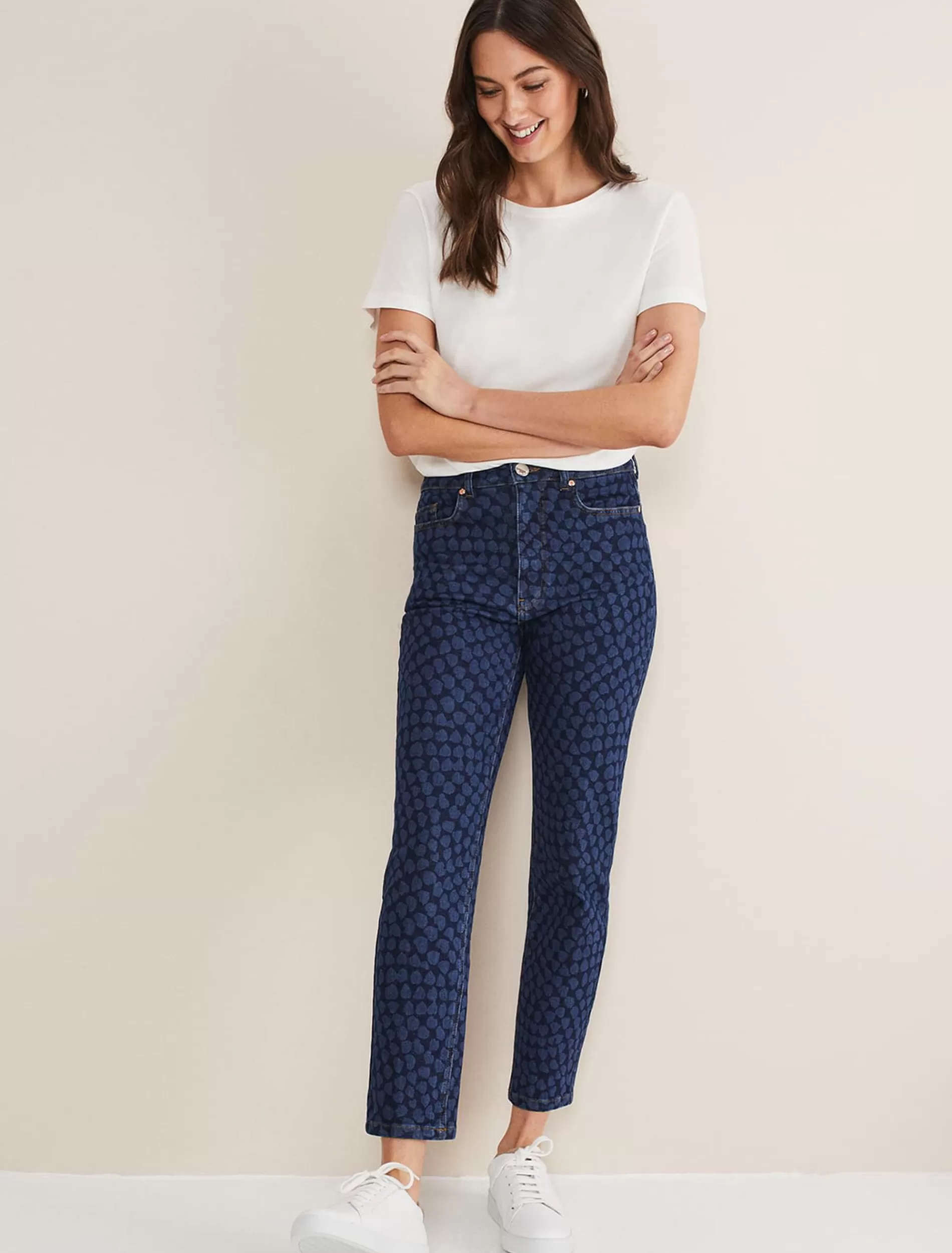 Phase Eight Petra Heart Straight Leg Jeans Mid Blue Sale