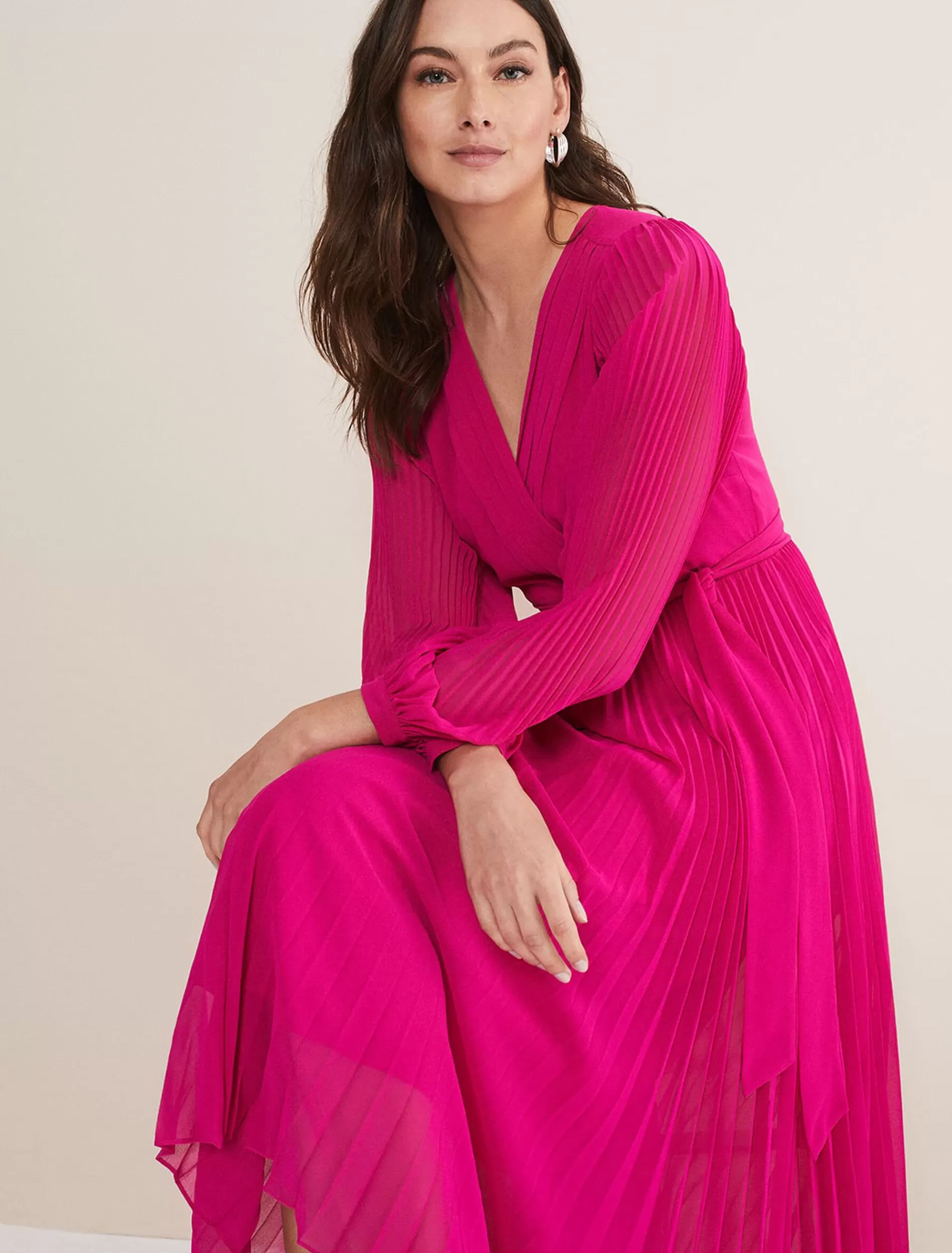 Phase Eight Petra Pleated Wrap Dress Magenta Pink Sale