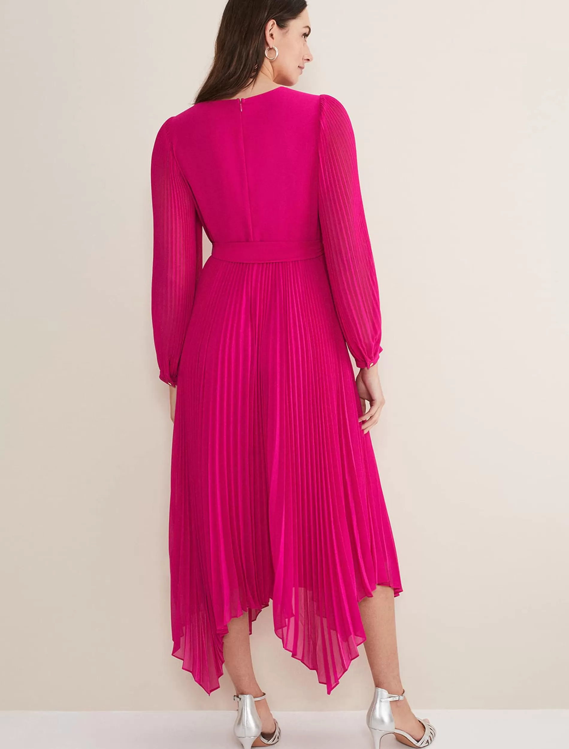 Phase Eight Petra Pleated Wrap Dress Magenta Pink Sale