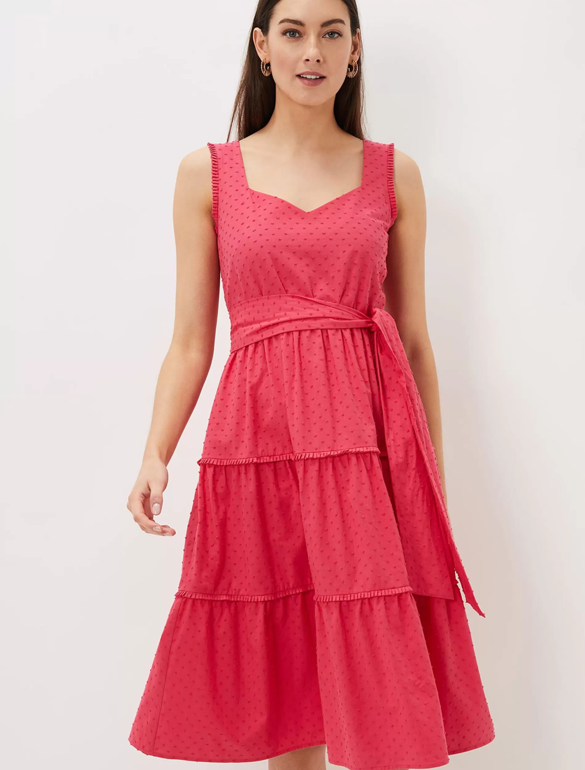 Phase Eight Peyton Cotton Dobby Midi Dress Hot Pink Cheap