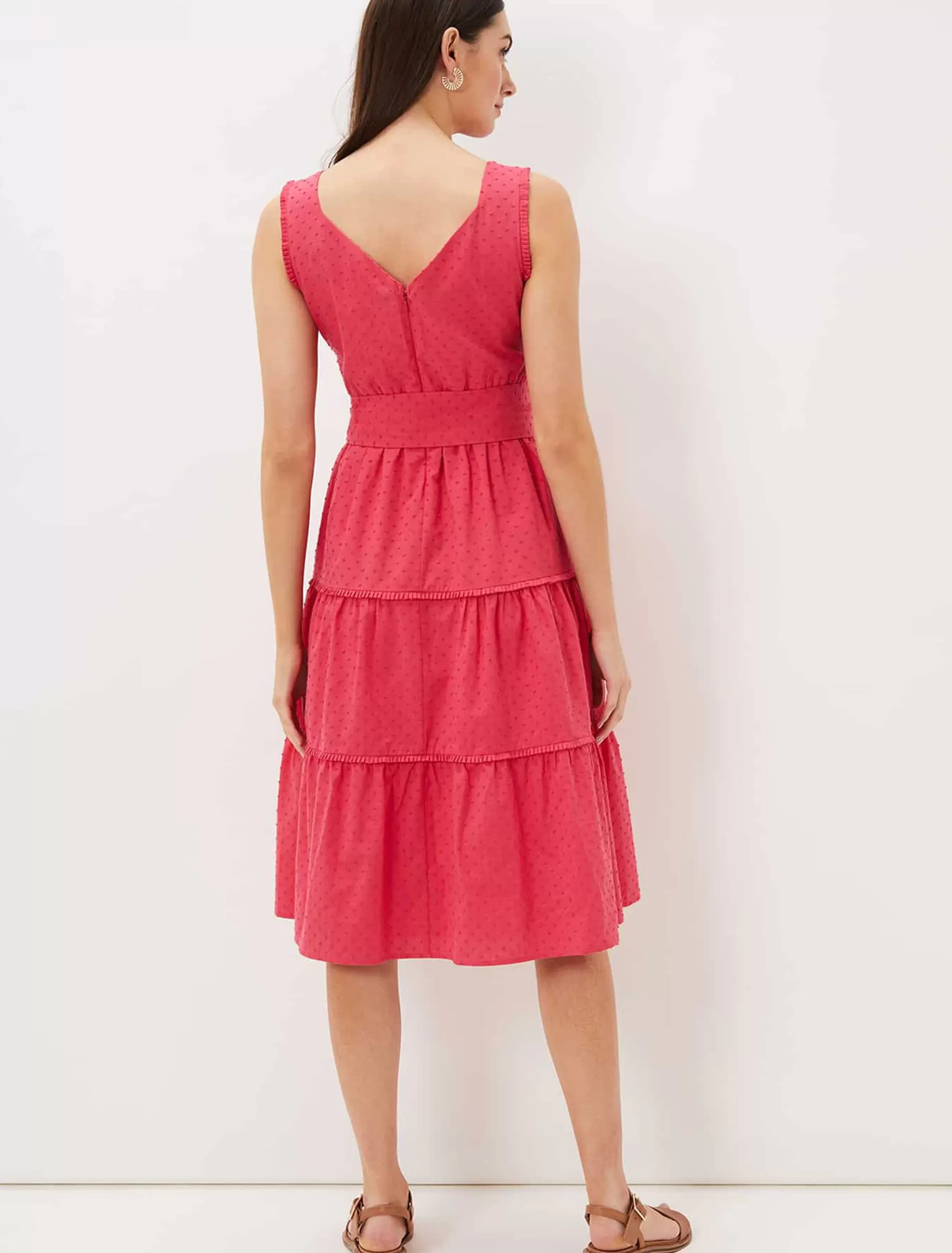 Phase Eight Peyton Cotton Dobby Midi Dress Hot Pink Cheap