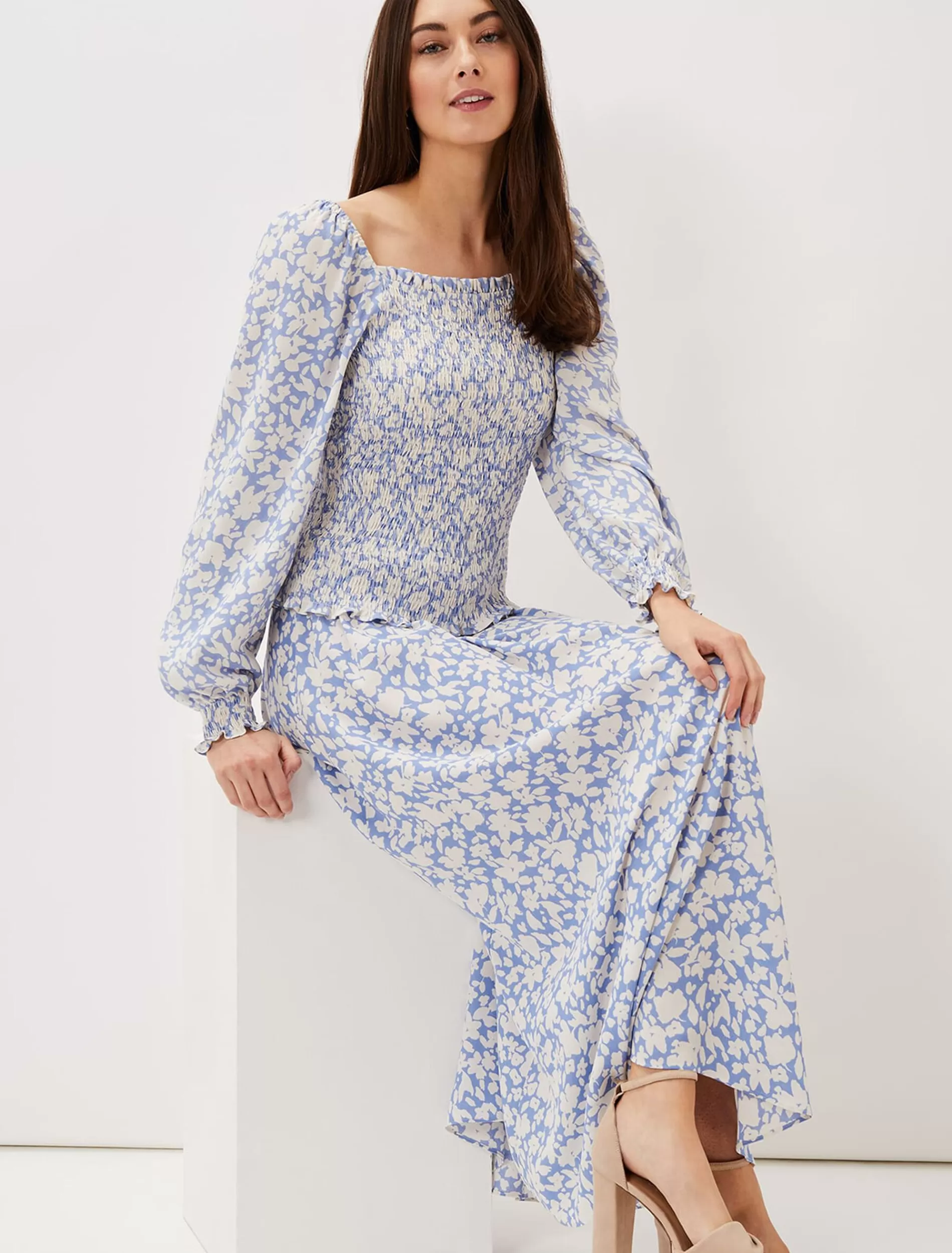 Phase Eight Phillipa Floral Print Co-Ord Skirt Powder Blue/Ivory Store