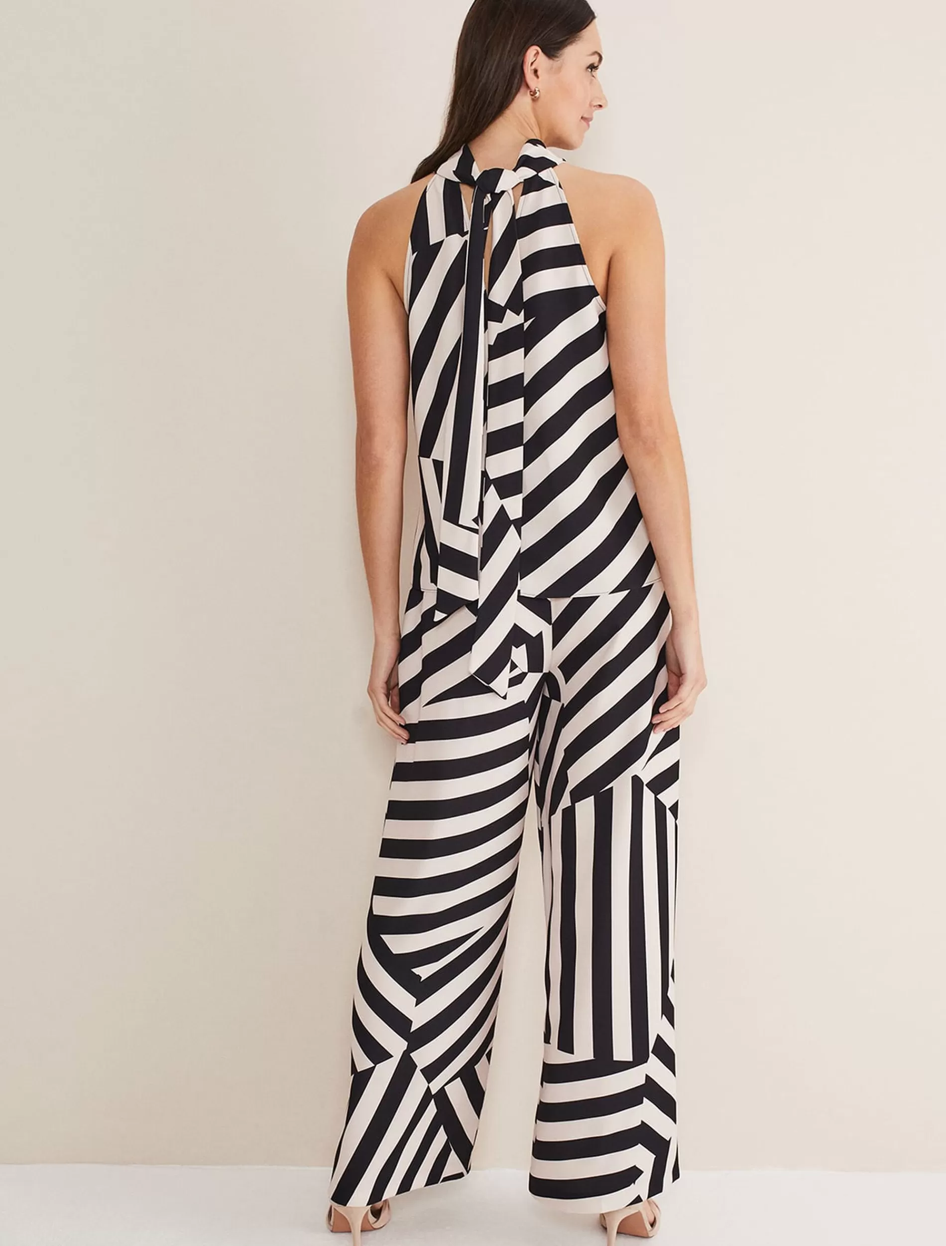 Phase Eight Phillis Striped Wide Leg Trousers Black/Pink Cheap
