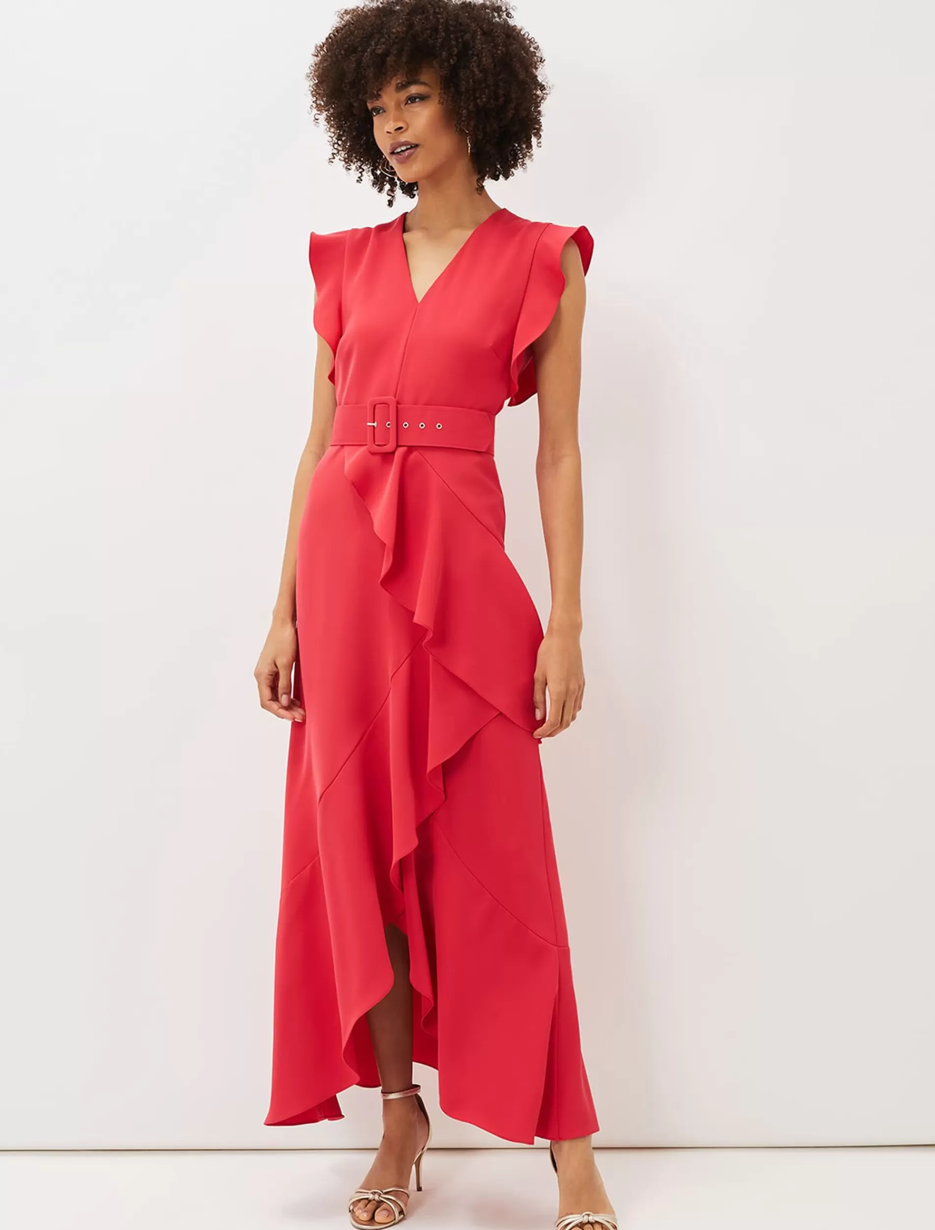 Phase Eight Phoebe Frill Belted Maxi Dress Coral Cheap