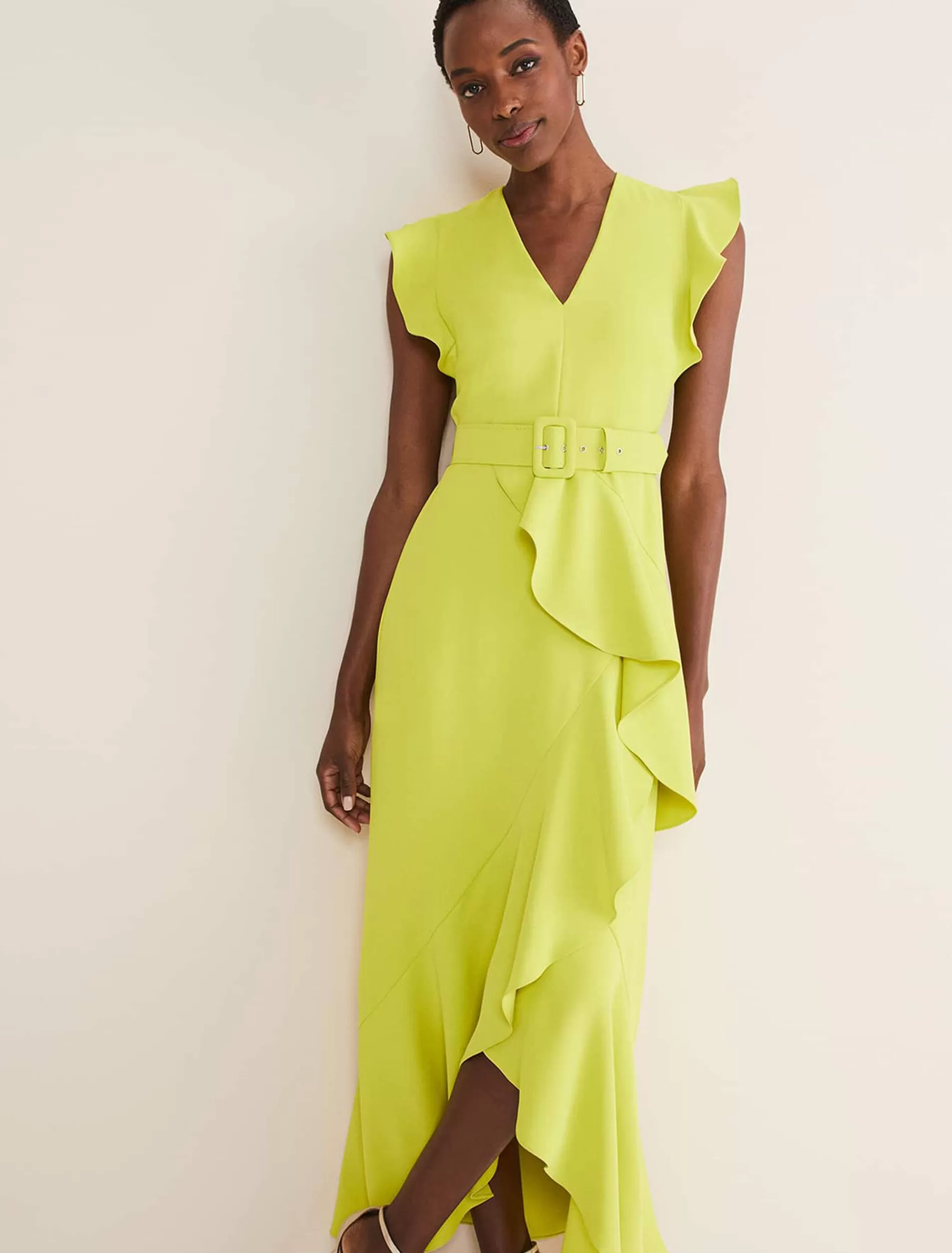 Phase Eight Phoebe Frill Maxi Dress Lime Outlet