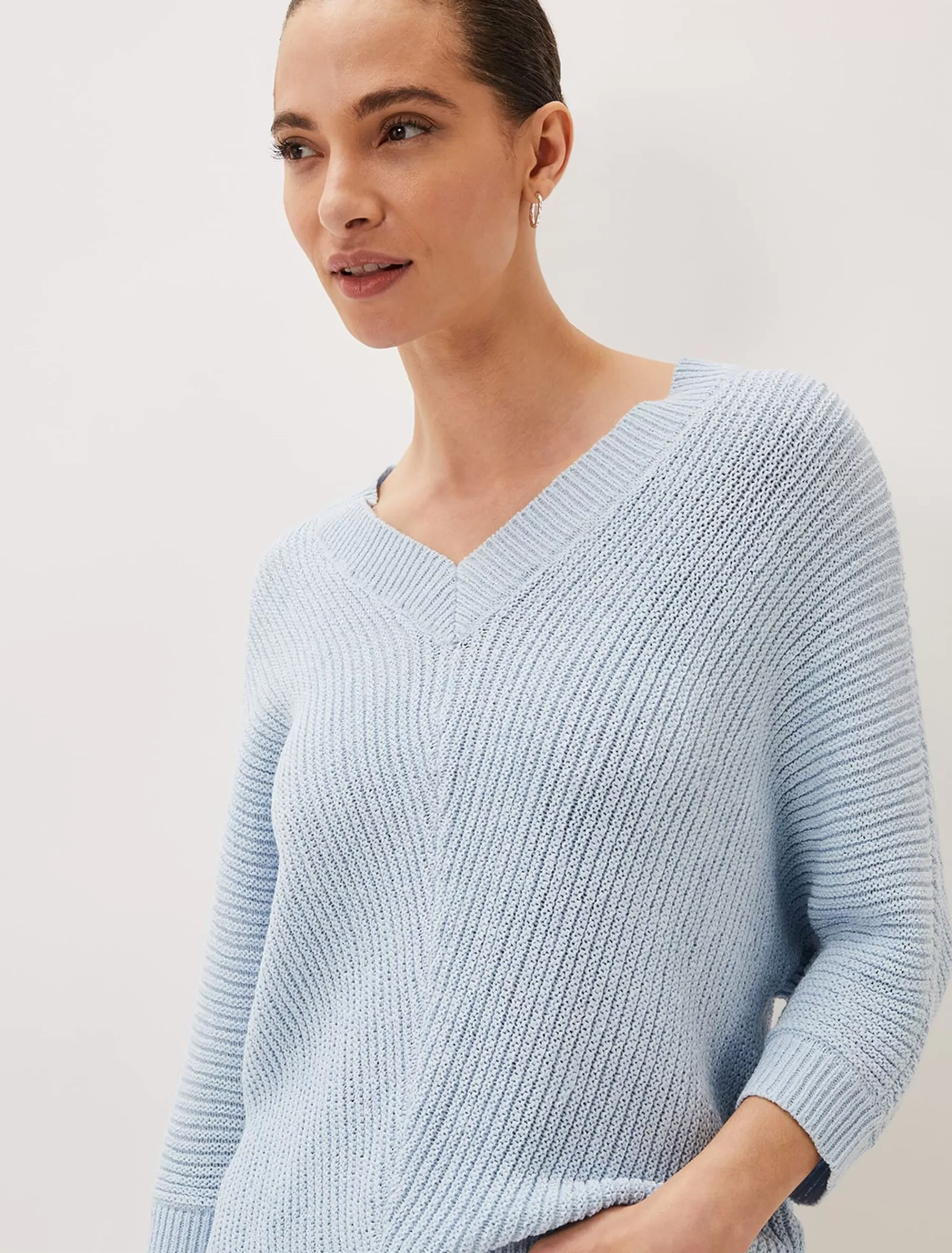 Phase Eight Pia V-Neck Ribbed Jumper Soft Blue Store