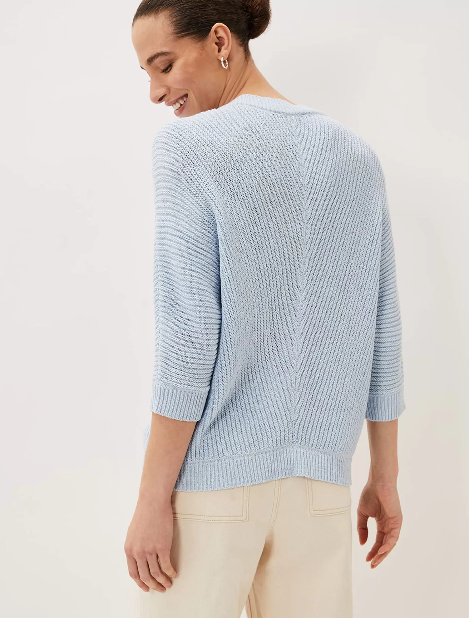 Phase Eight Pia V-Neck Ribbed Jumper Soft Blue Store